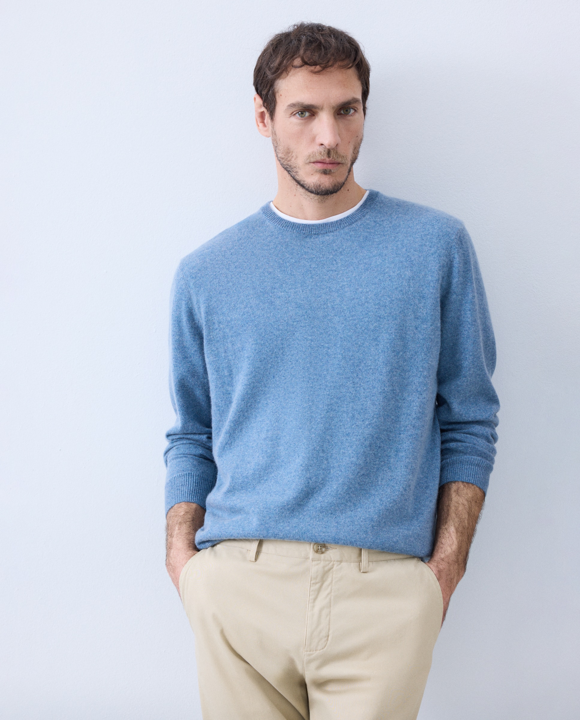 Jersey de hombre de cuello redondo liso cashmere - Emidio Tucci - Azul Azul-1