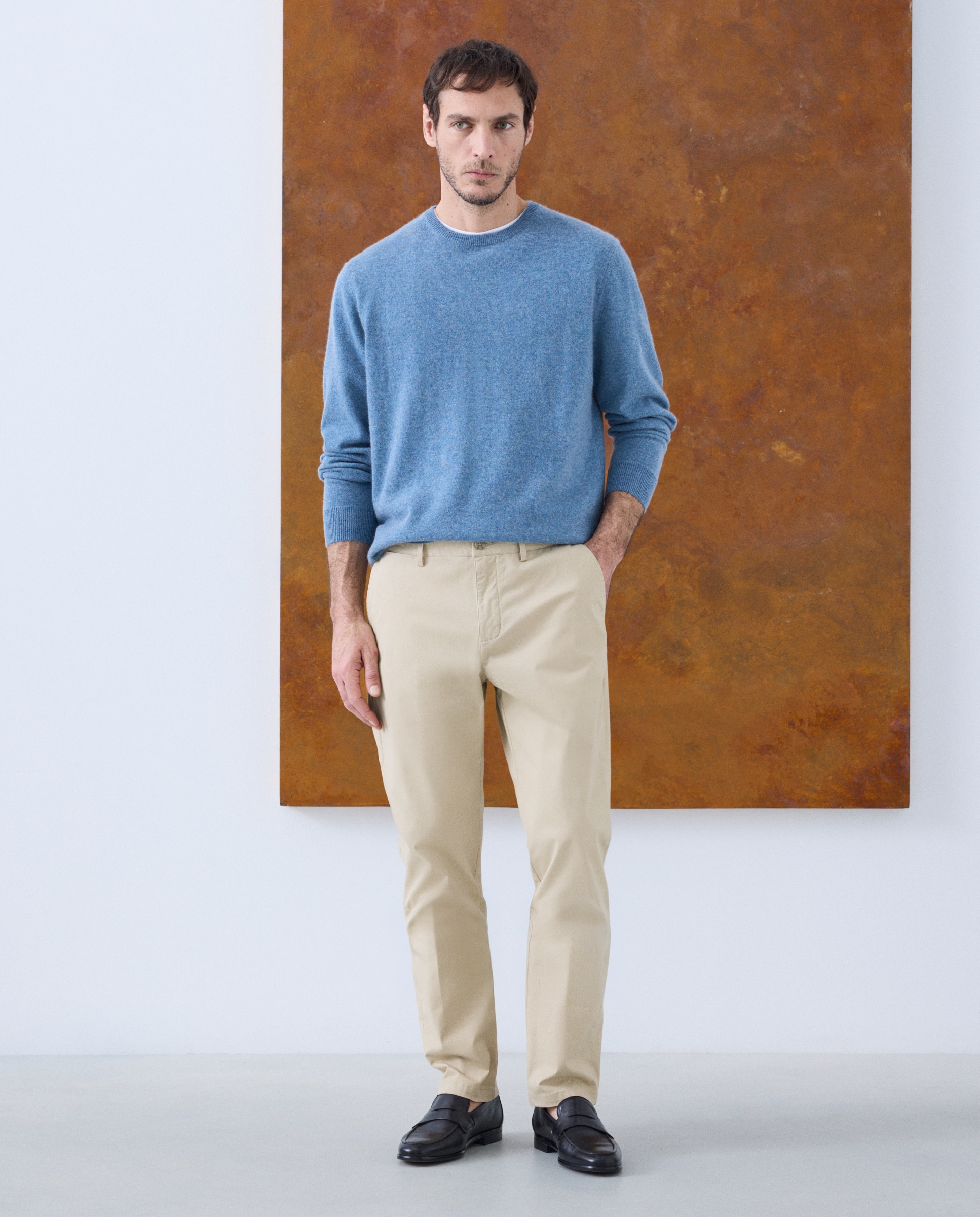 Jersey de hombre de cuello redondo liso cashmere - Emidio Tucci - Azul Azul-3