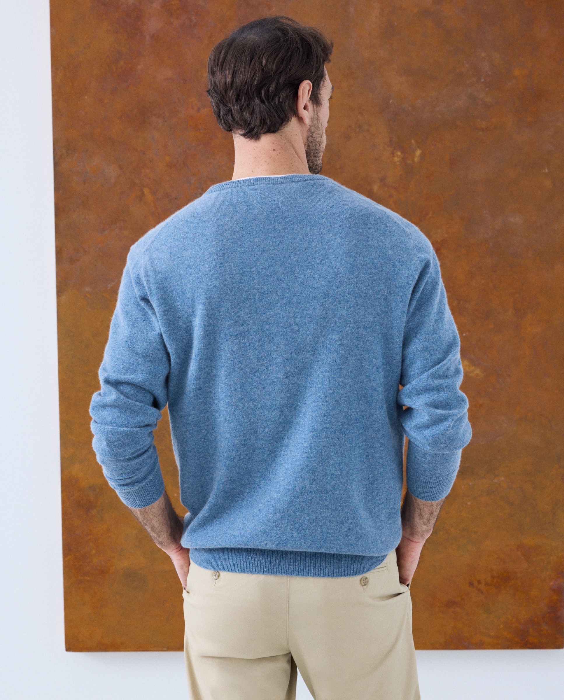 Jersey de hombre de cuello redondo liso cashmere - Emidio Tucci - Azul Azul-4