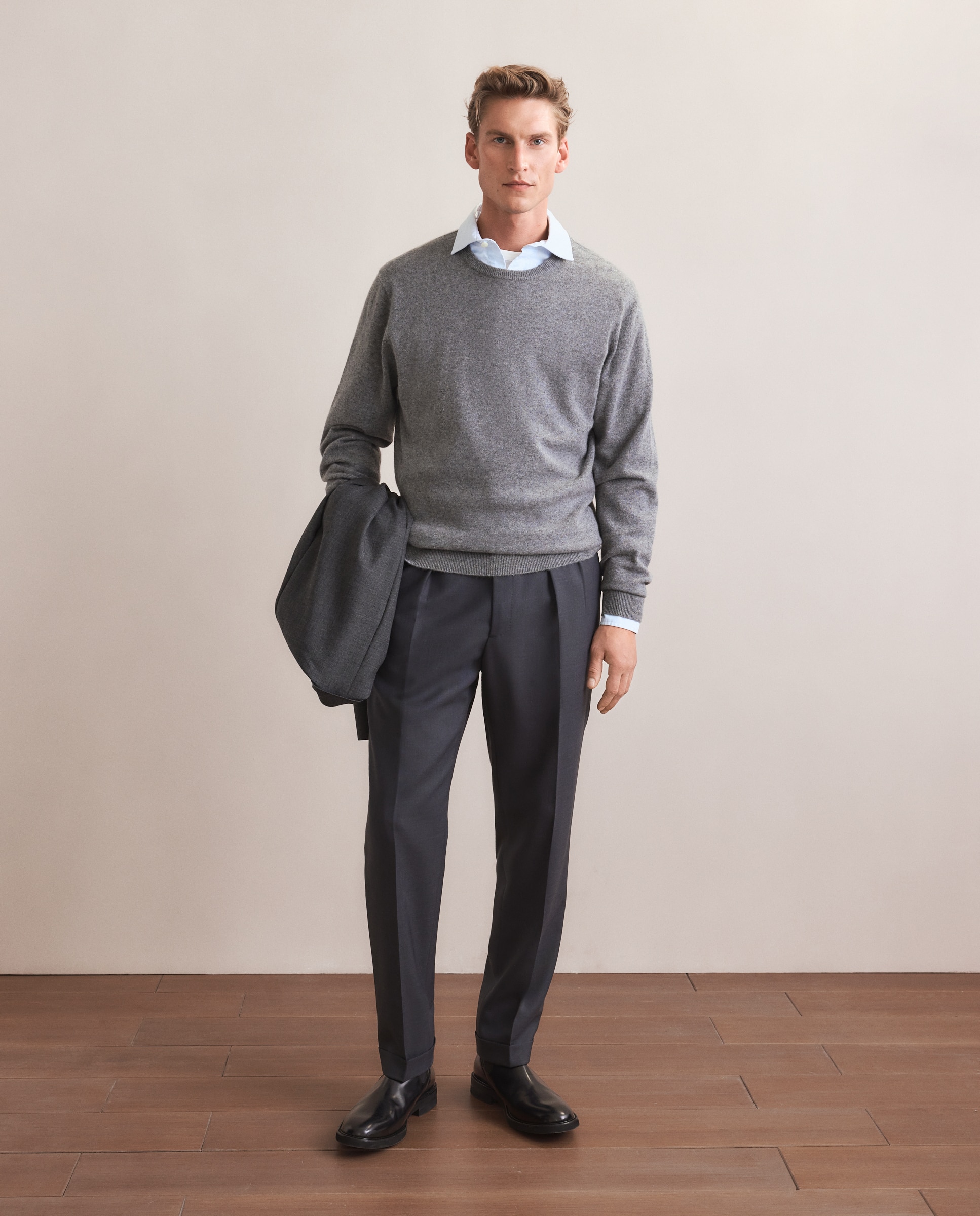 Jersey de hombre de cuello redondo liso cashmere - Emidio Tucci - Gris Gris-1