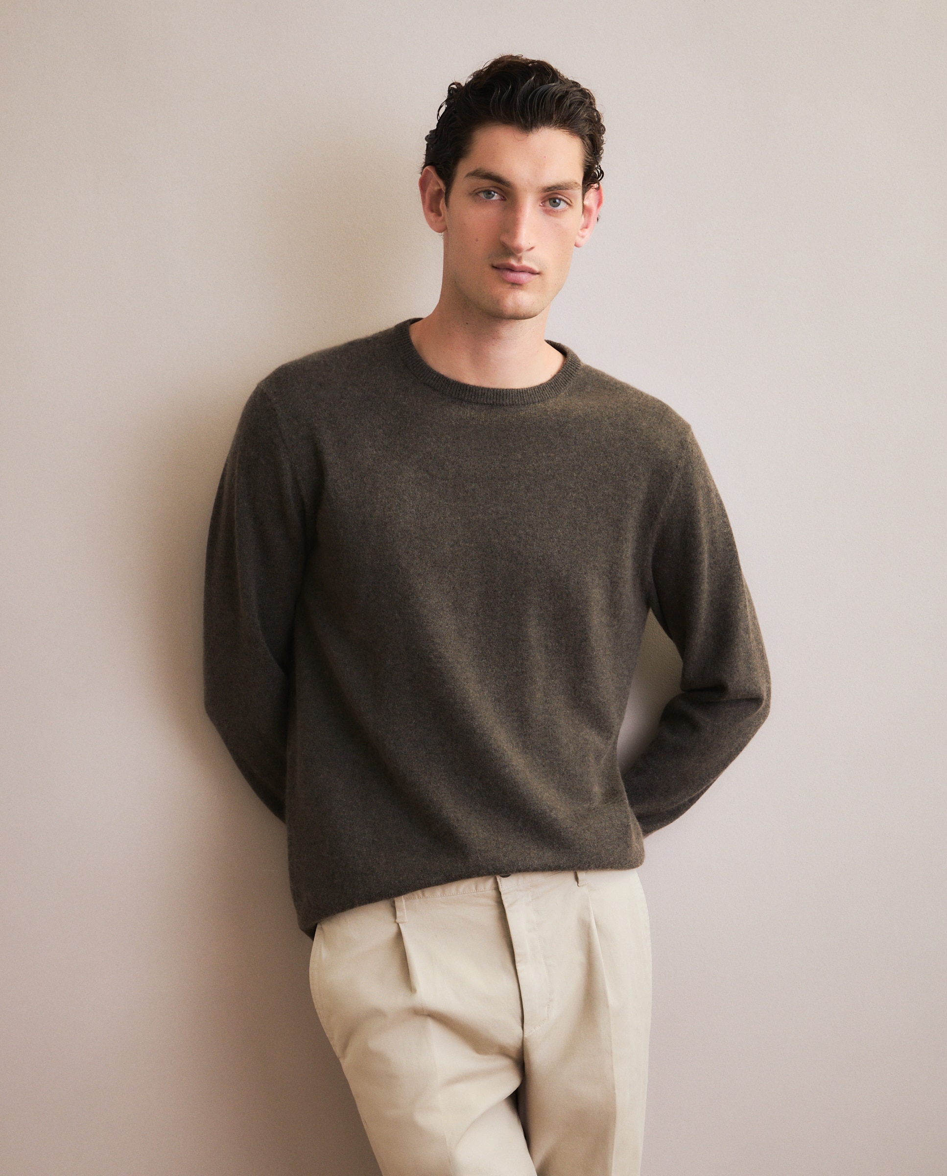 Jersey de hombre de cuello redondo liso cashmere - Emidio Tucci - Marrón Marrón-2