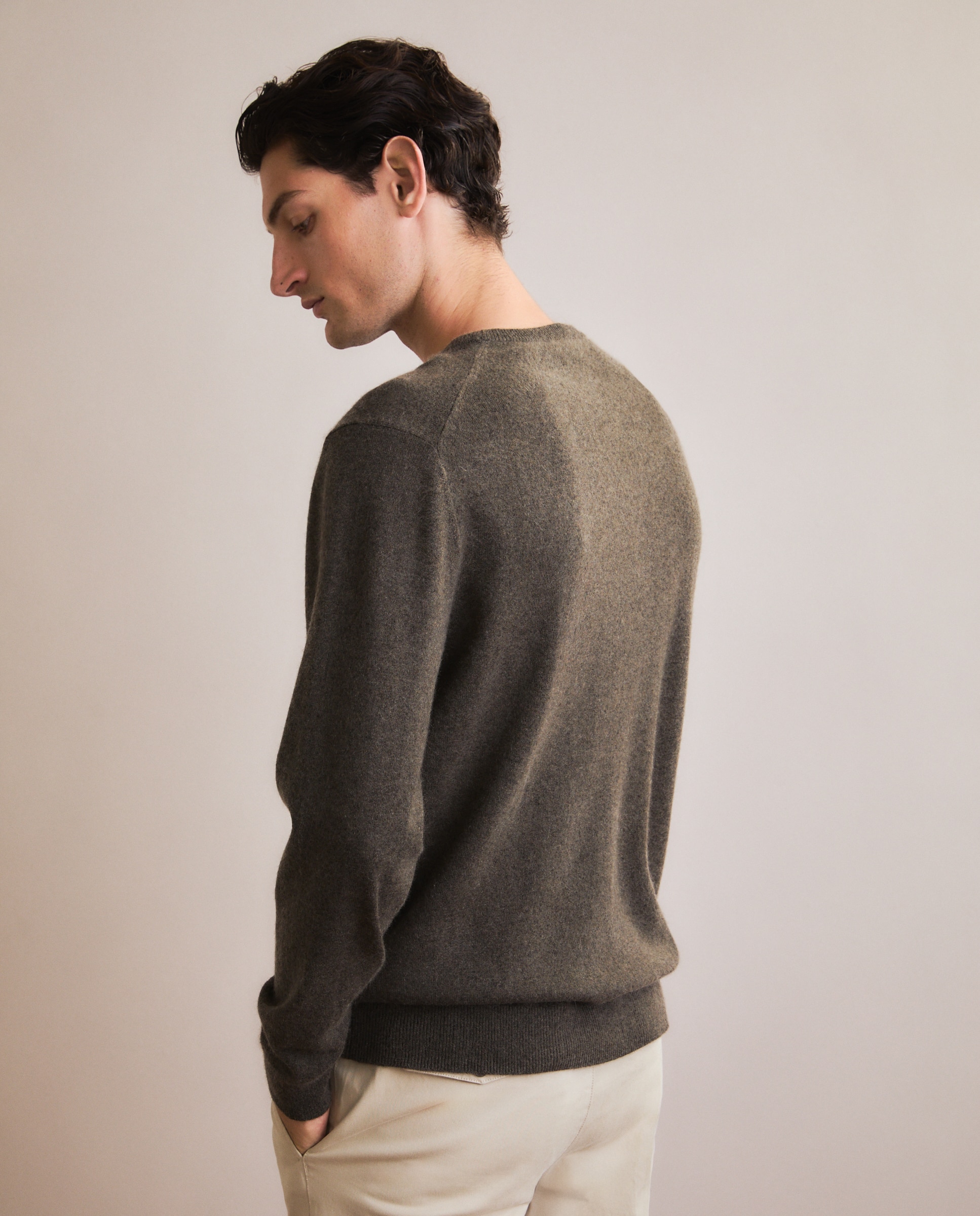 Jersey de hombre de cuello redondo liso cashmere - Emidio Tucci - Marrón Marrón-4