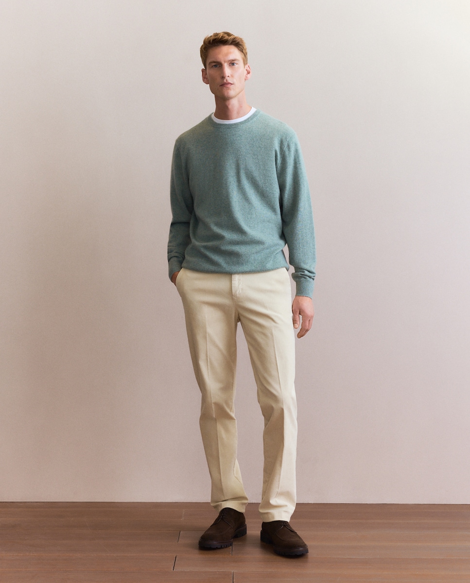 Camisola de Malha com Decote Redondo Lisa Caxemira Verde Água-2