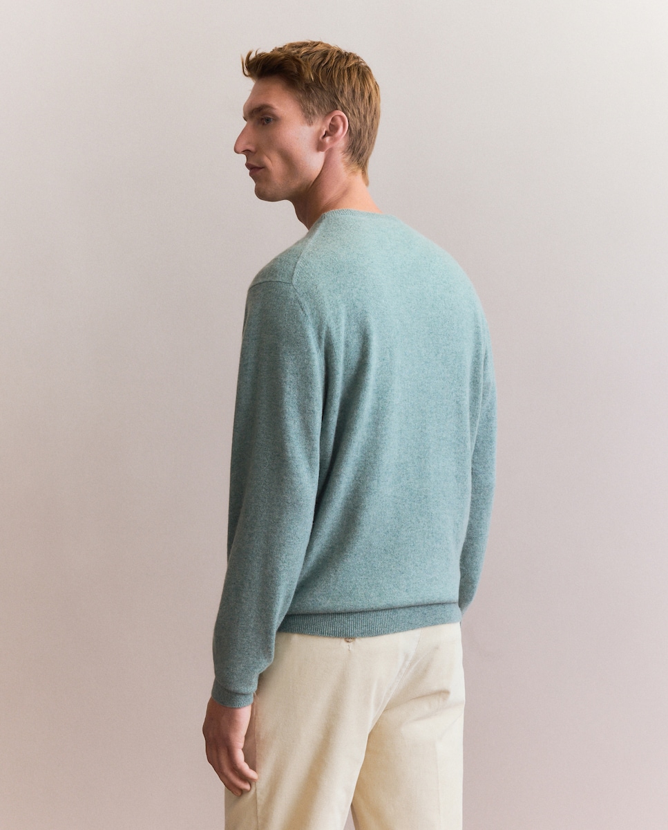 Camisola de Malha com Decote Redondo Lisa Caxemira Verde Água-3