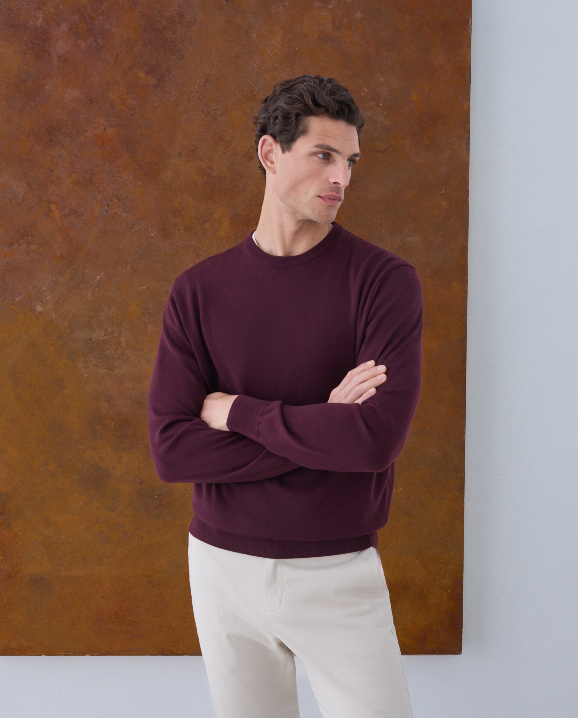 Jersey cuello redondo lavable 100% lana merino de hombre - Emidio Tucci - Granate Granate-1