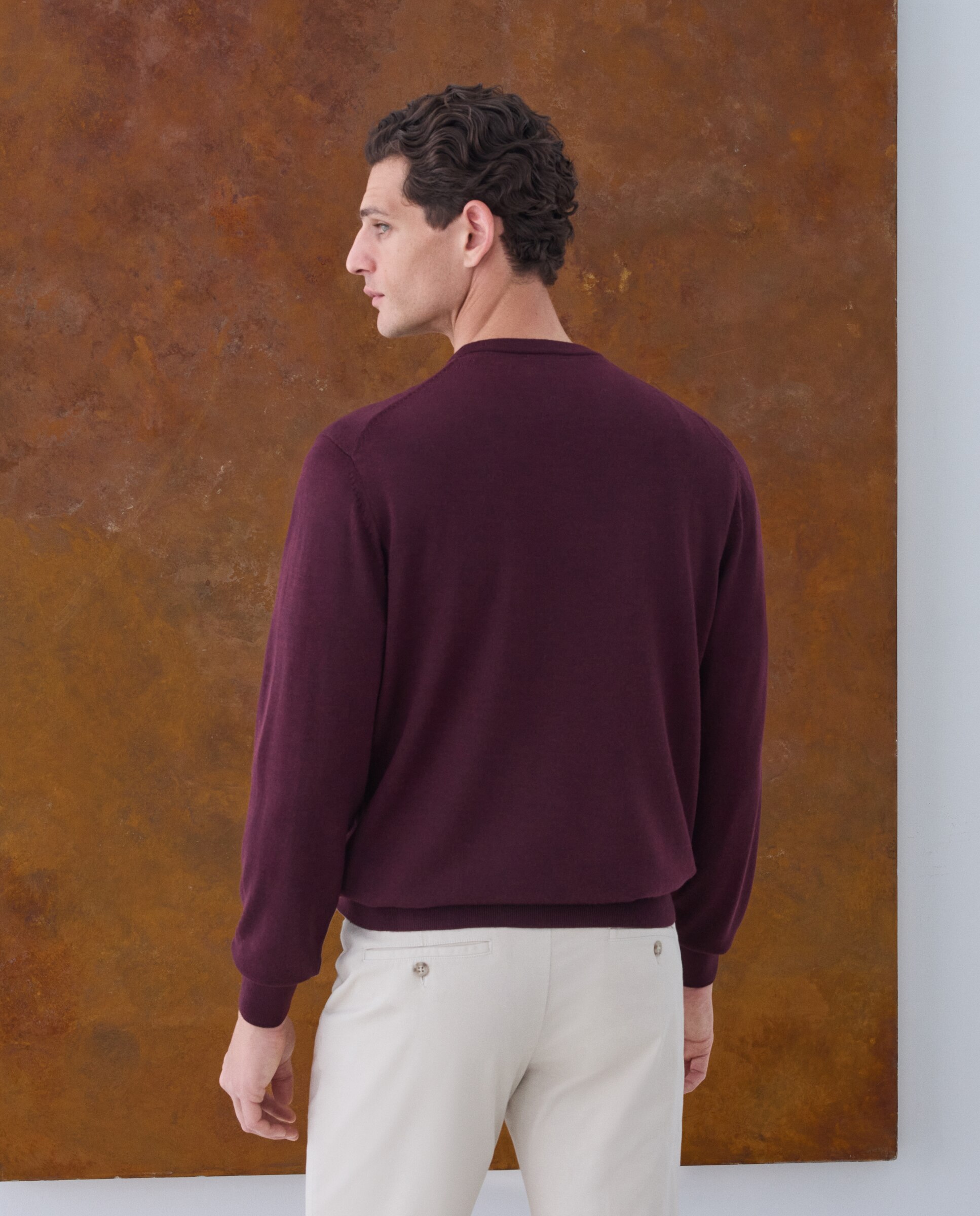 Jersey cuello redondo lavable 100% lana merino de hombre - Emidio Tucci - Granate Granate-3