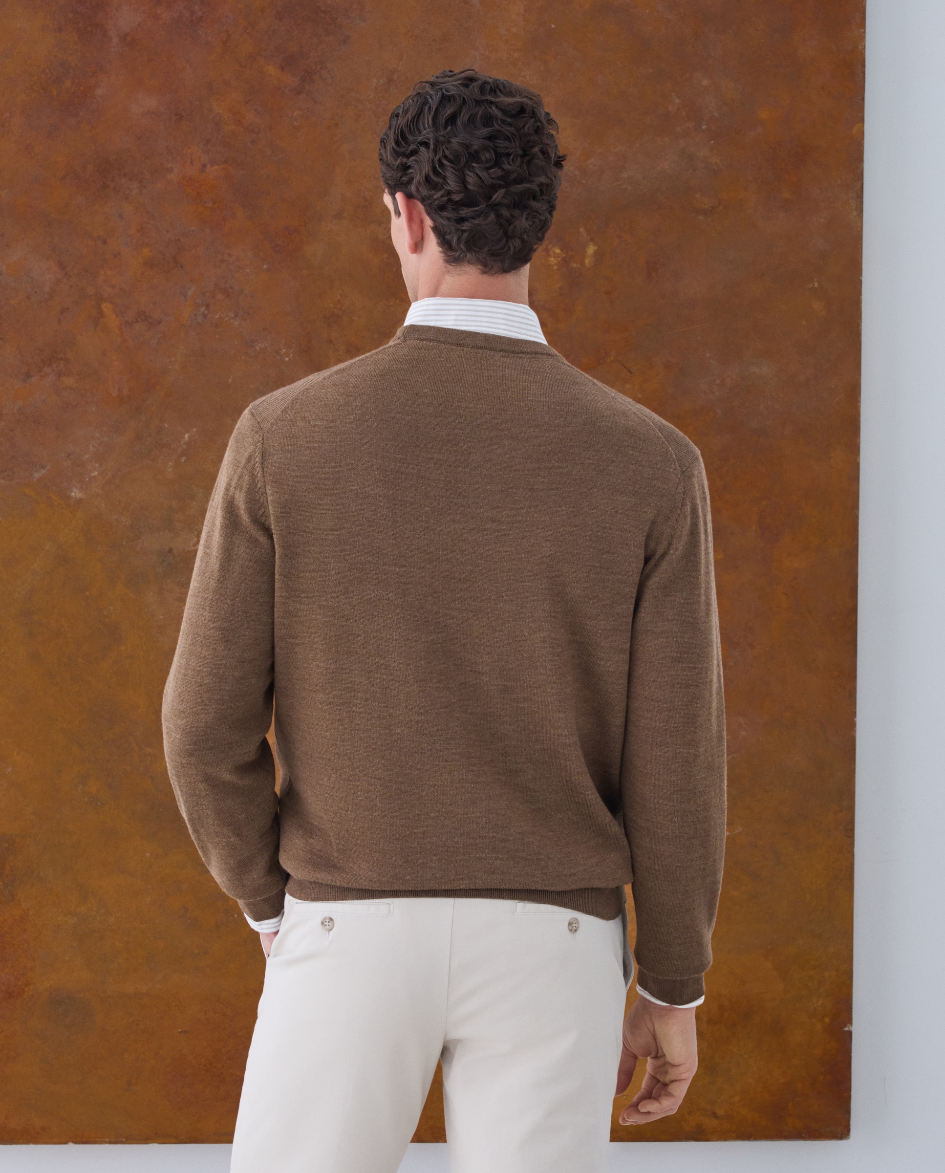 Jersey cuello redondo lavable 100% lana merino de hombre - Emidio Tucci - Marrón claro Marrón claro-3