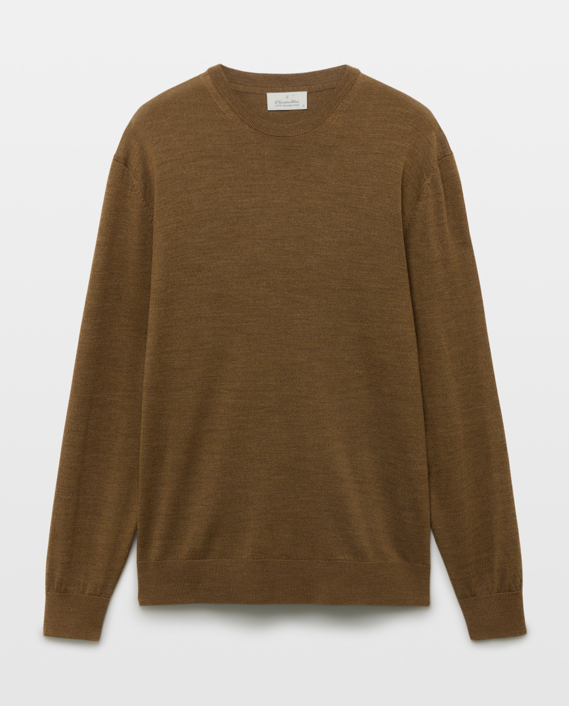 Jersey cuello redondo lavable 100% lana merino de hombre - Emidio Tucci - Marrón claro Marrón claro-4
