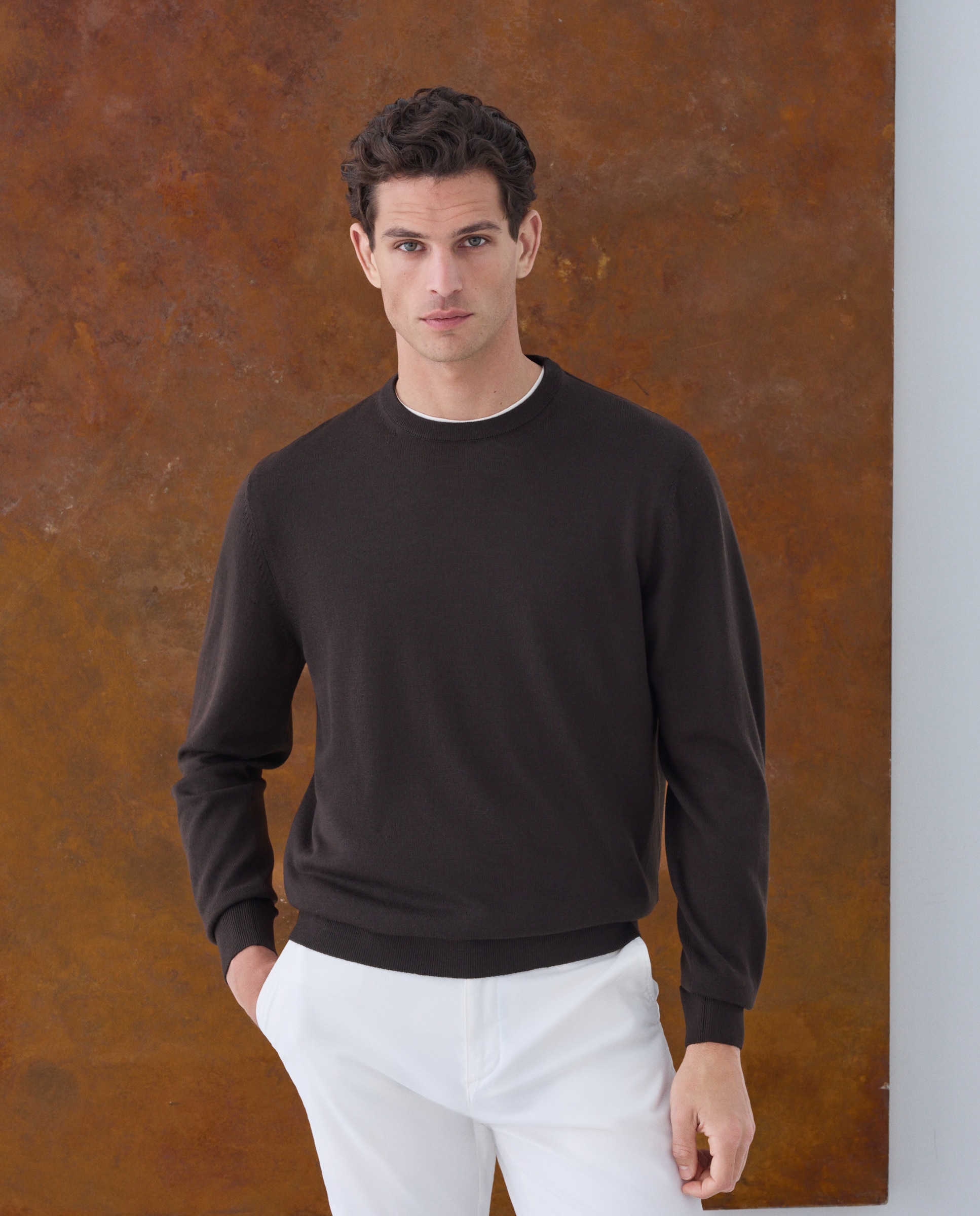 Imagem 0 de Camisola de Malha Lisa 100% Lã Merino com Decote Redondo