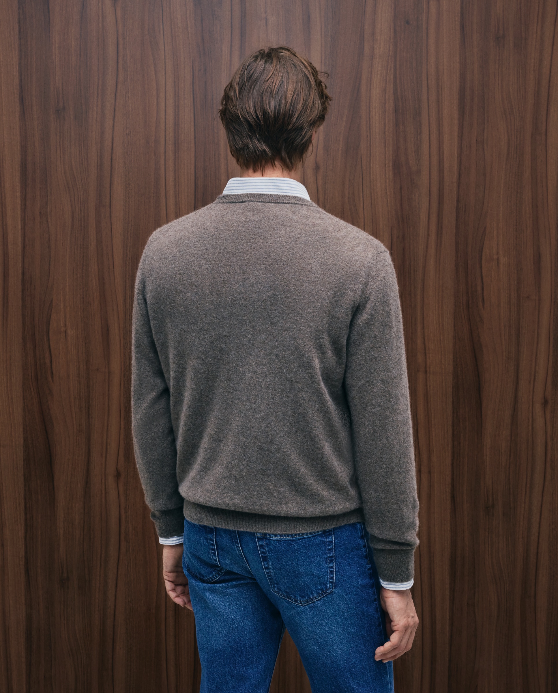 Jersey de hombre de cuello redondo liso cashmere - Emidio Tucci - Marrón claro Marrón claro-3