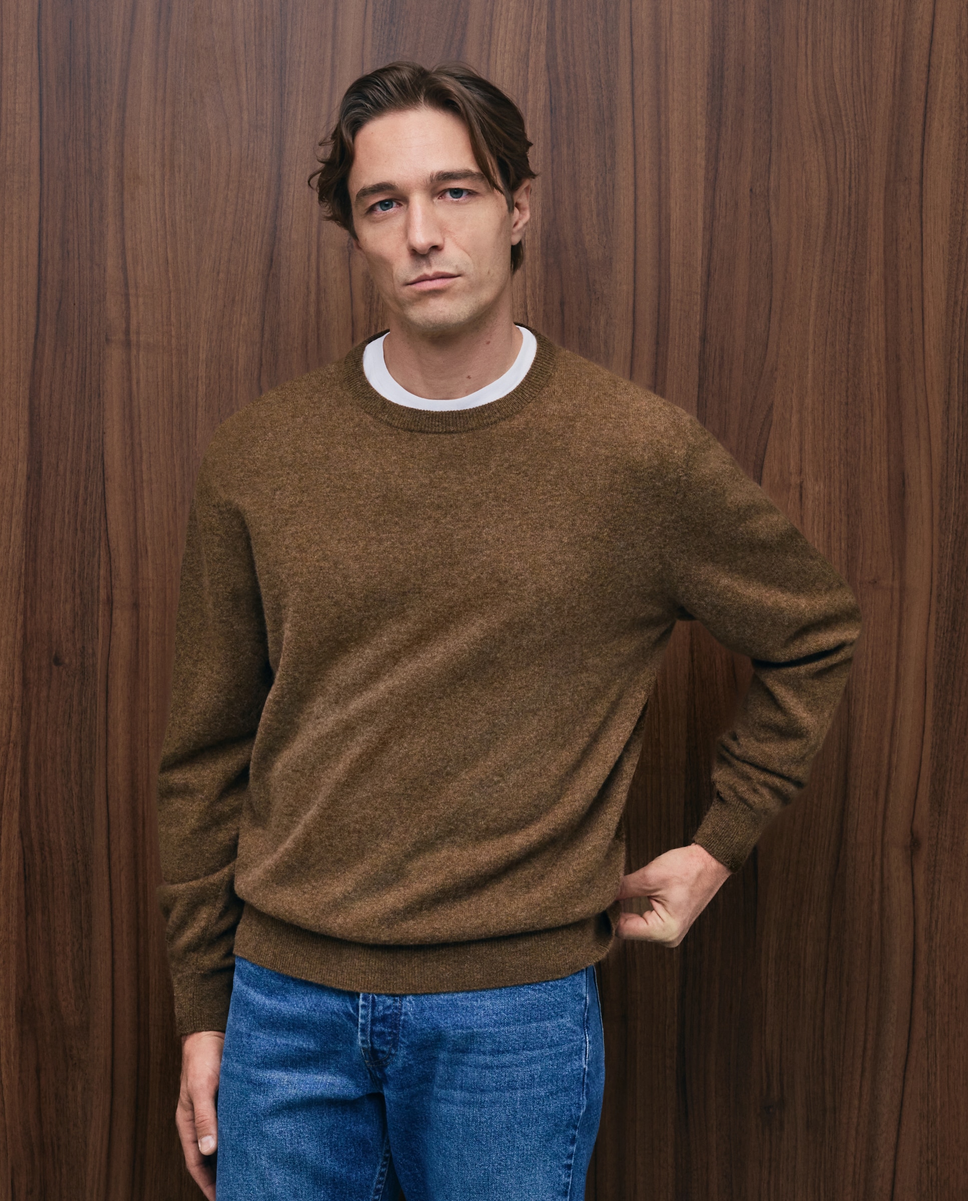 Jersey de hombre de cuello redondo liso cashmere - Emidio Tucci - Marrón Marrón-1