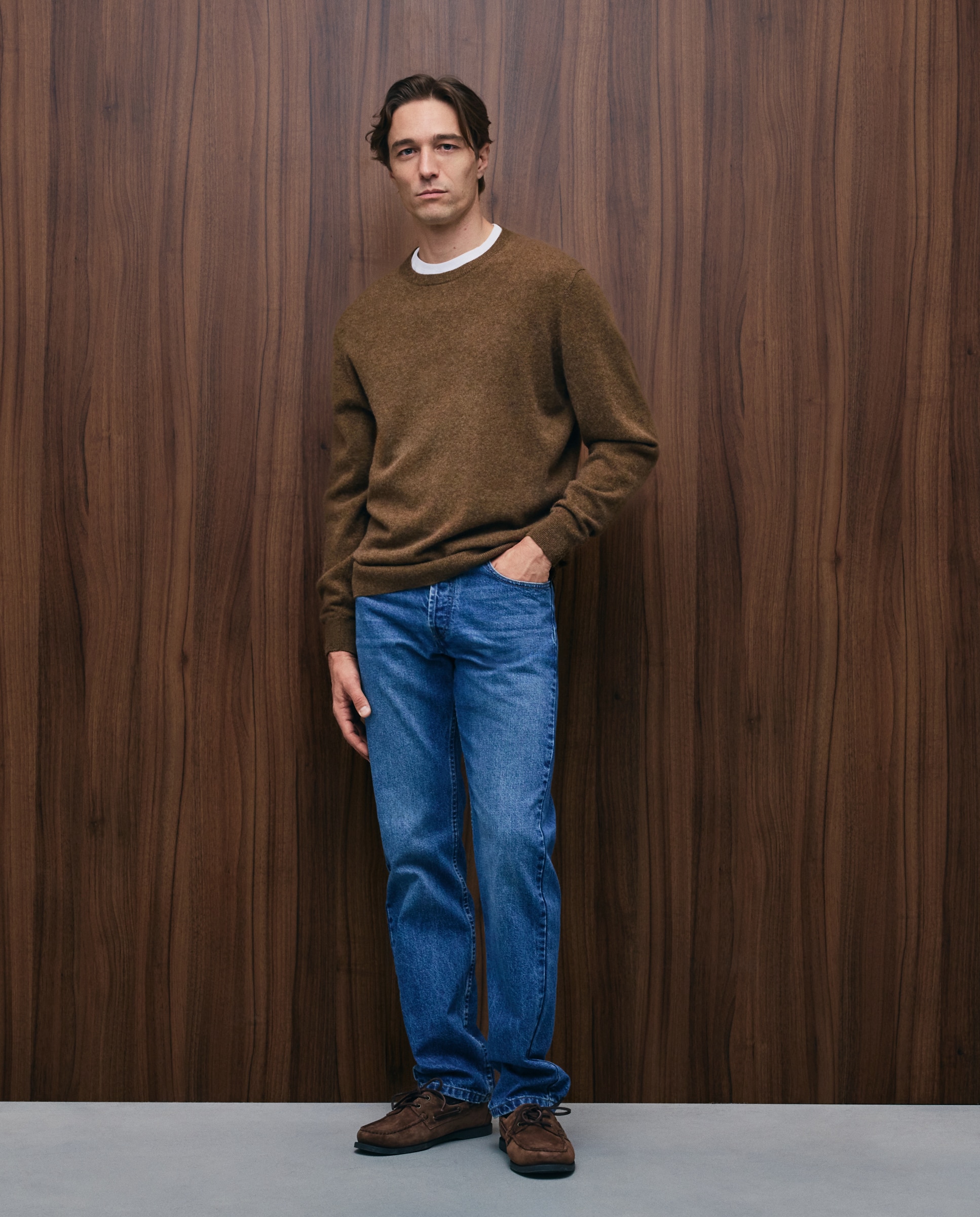 Jersey de hombre de cuello redondo liso cashmere - Emidio Tucci - Marrón Marrón-2