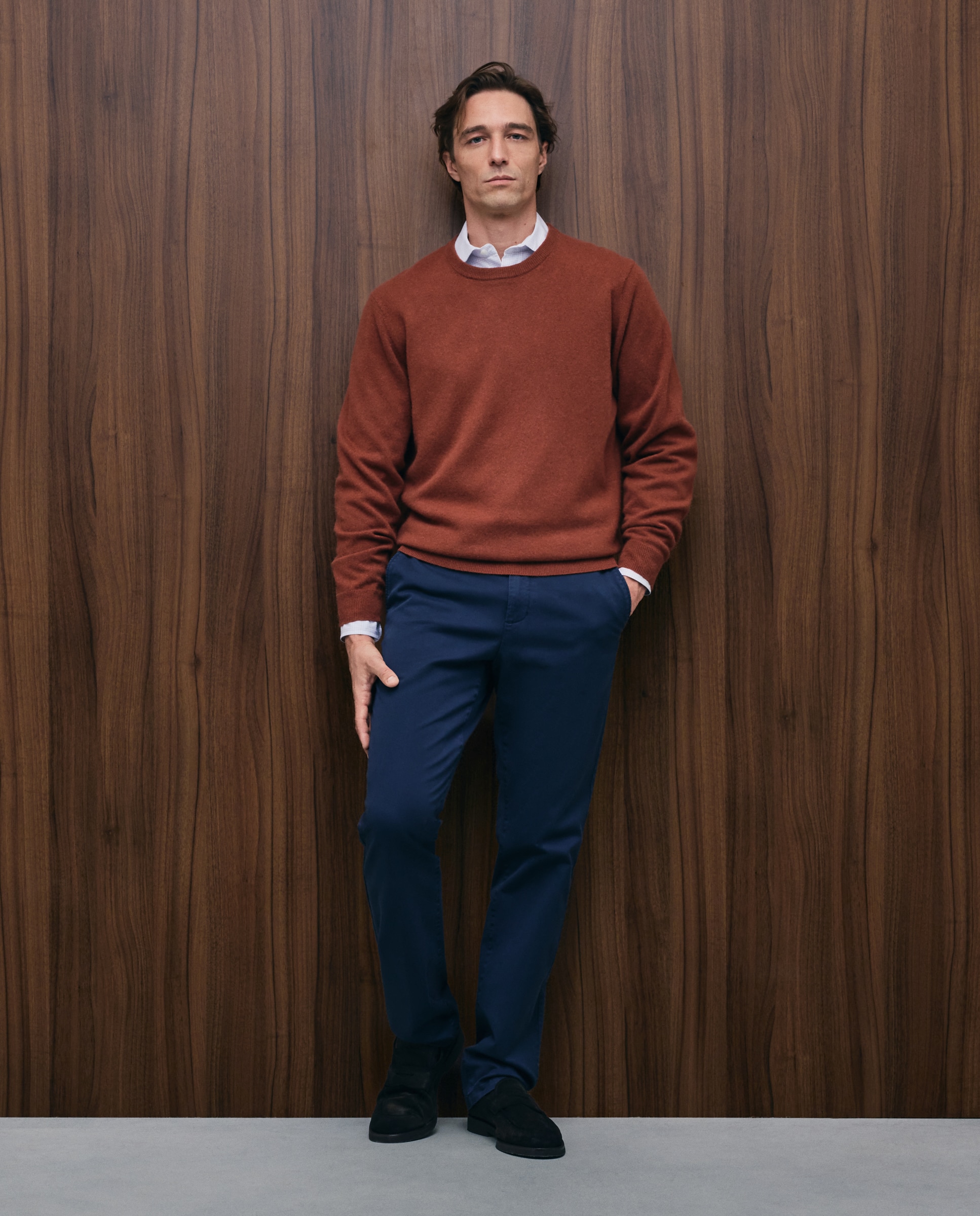 Jersey de hombre de cuello redondo liso cashmere - Emidio Tucci - Naranja Naranja-2