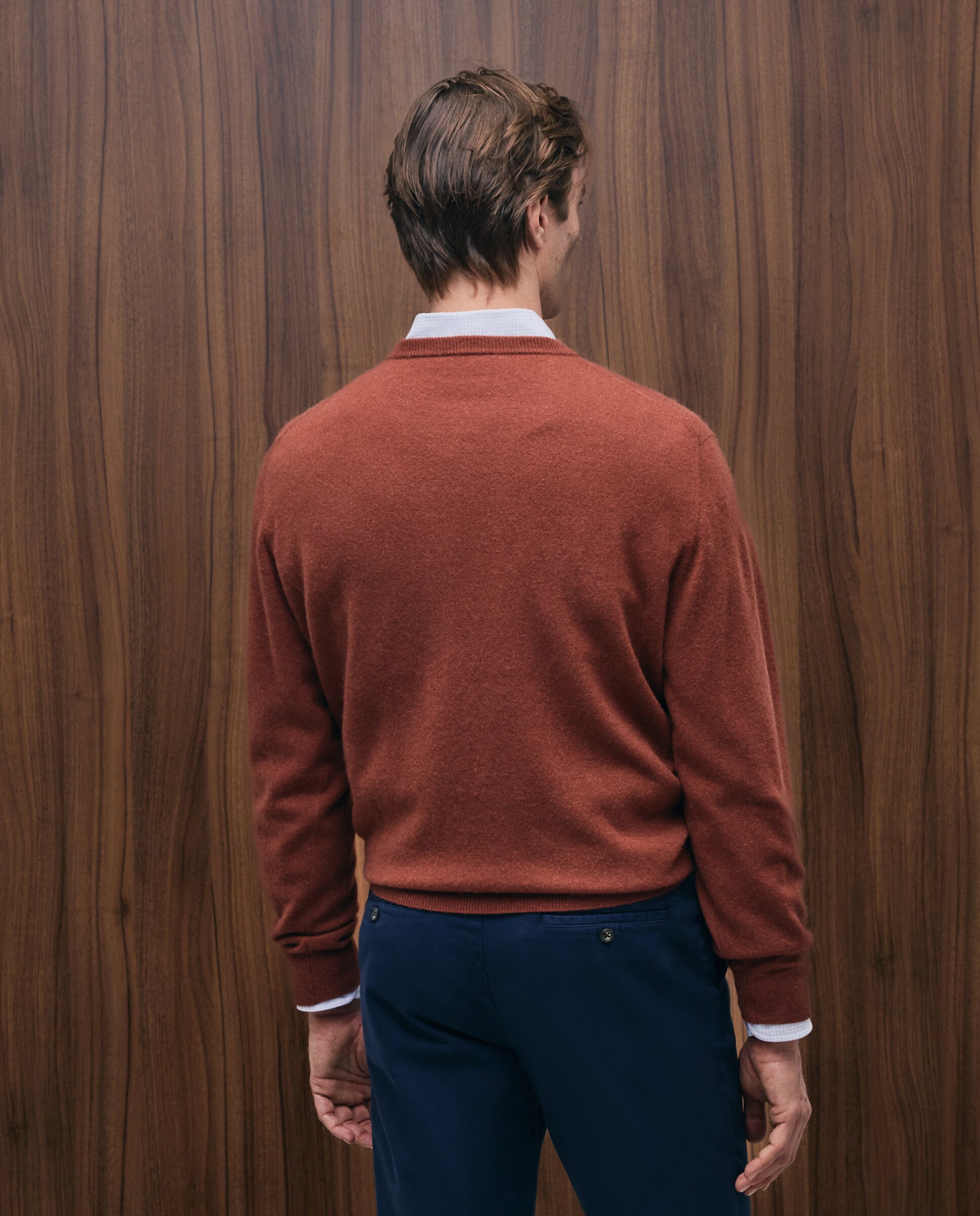 Jersey de hombre de cuello redondo liso cashmere - Emidio Tucci - Naranja Naranja-3