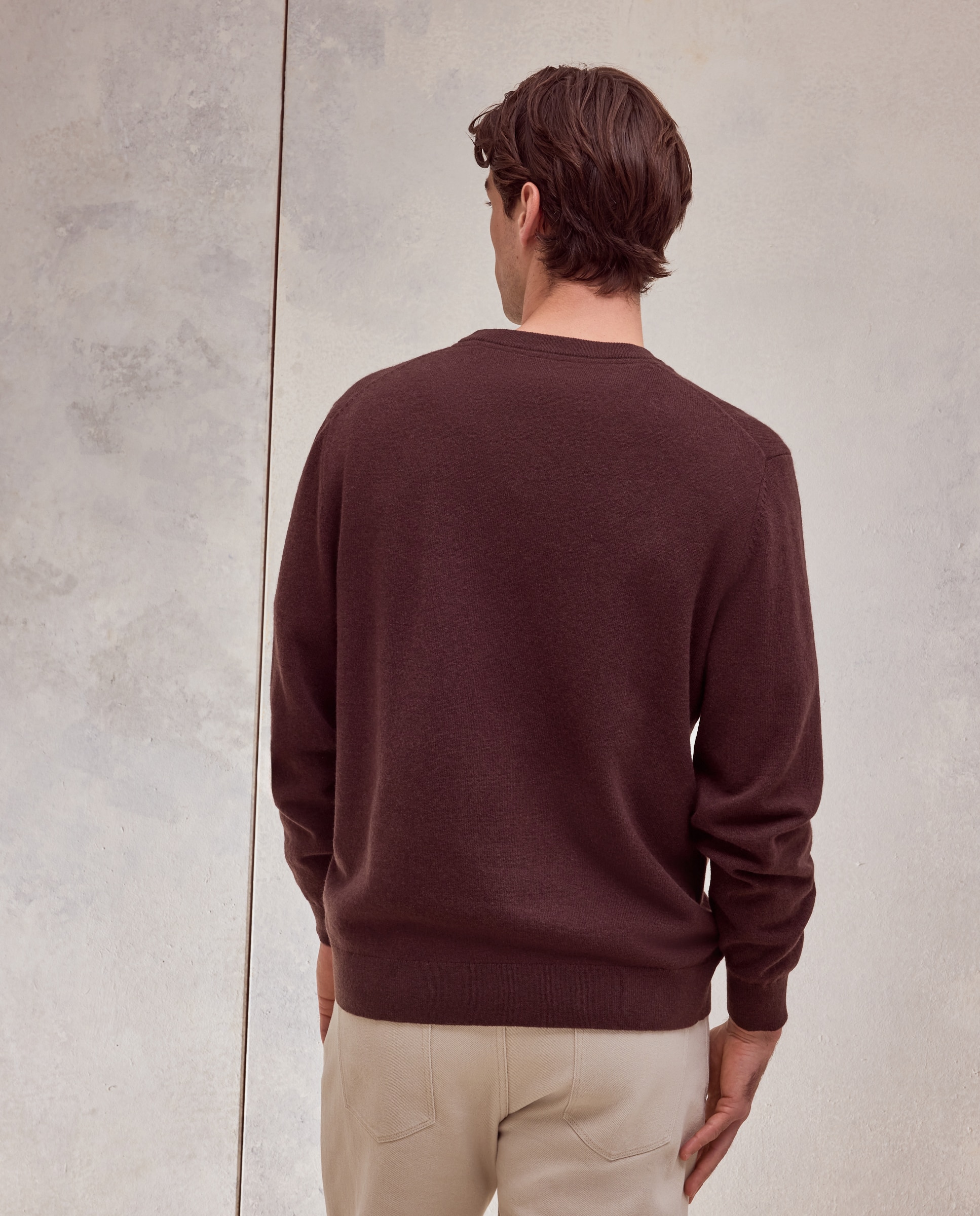 Jersey cuello redondo liso100% lambswool de hombre - Dustin - Marrón Marrón-3