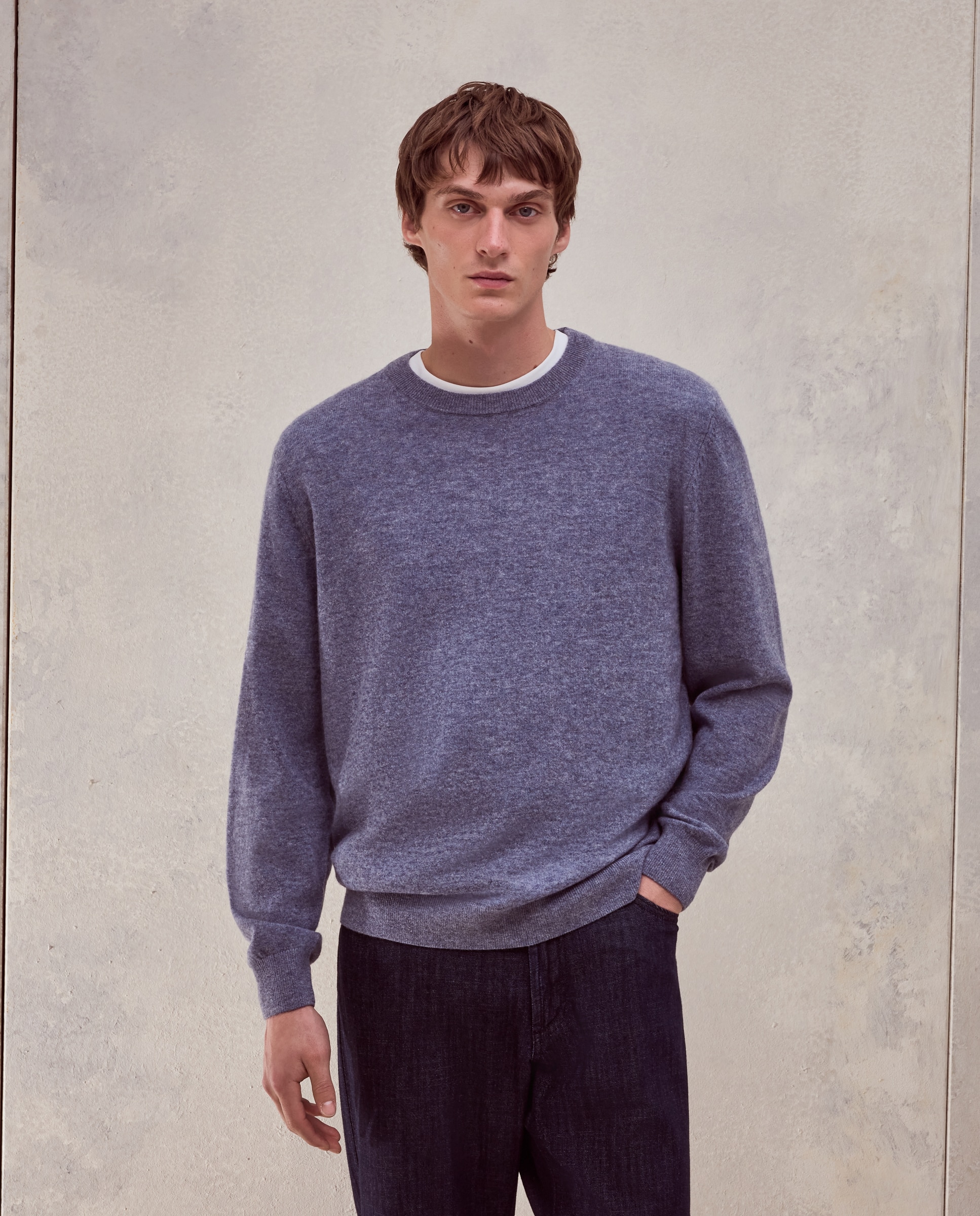 Jersey cuello redondo liso100% lambswool de hombre - Dustin - Azul claro Azul claro-1