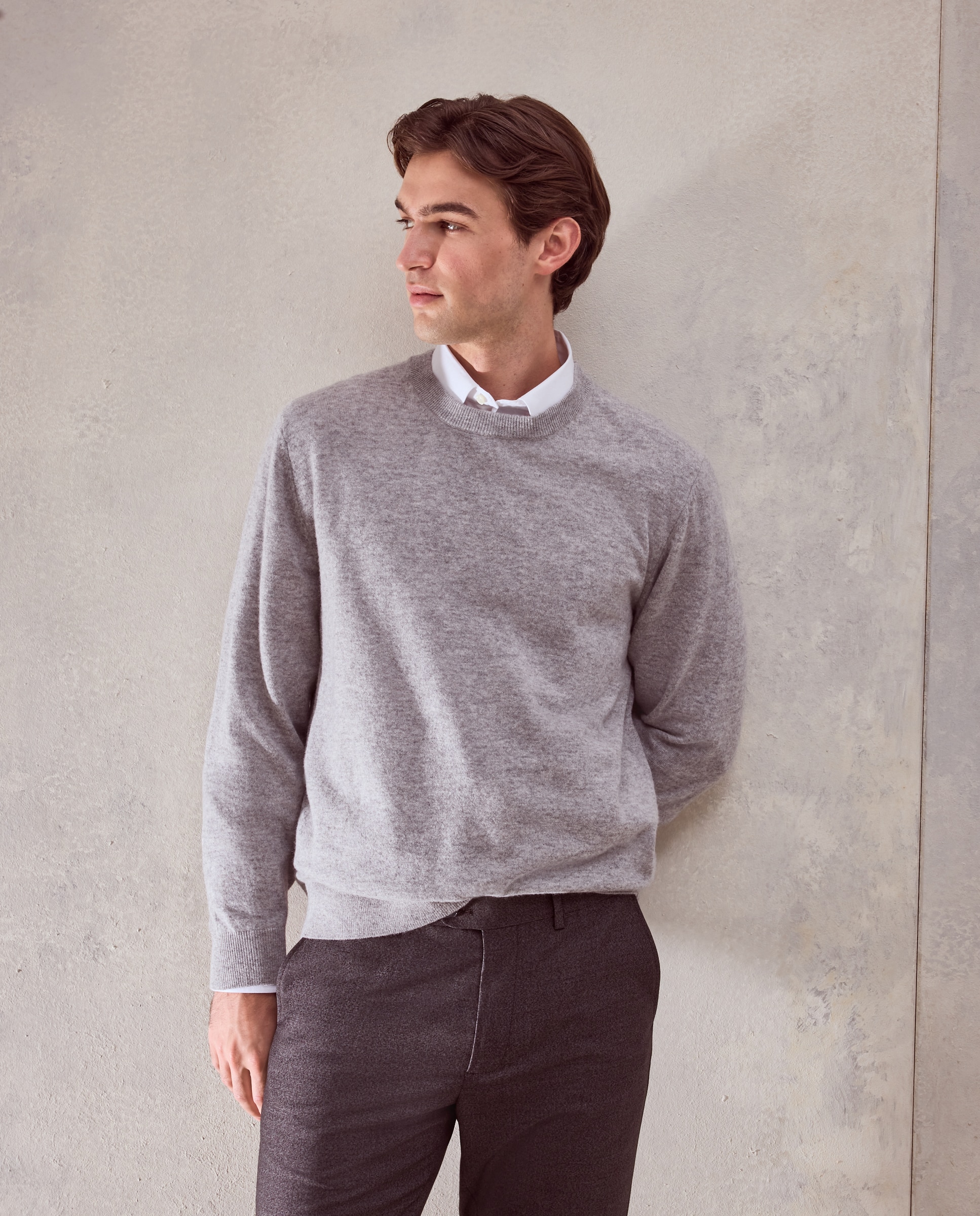 Jersey cuello redondo liso100% lambswool de hombre - Dustin - Gris claro Gris claro-1