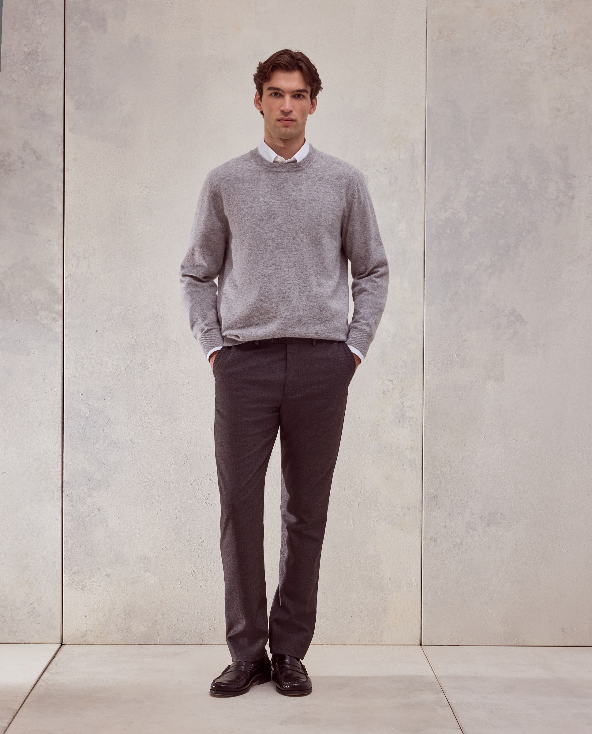 Jersey cuello redondo liso100% lambswool de hombre - Dustin - Gris claro Gris claro-2
