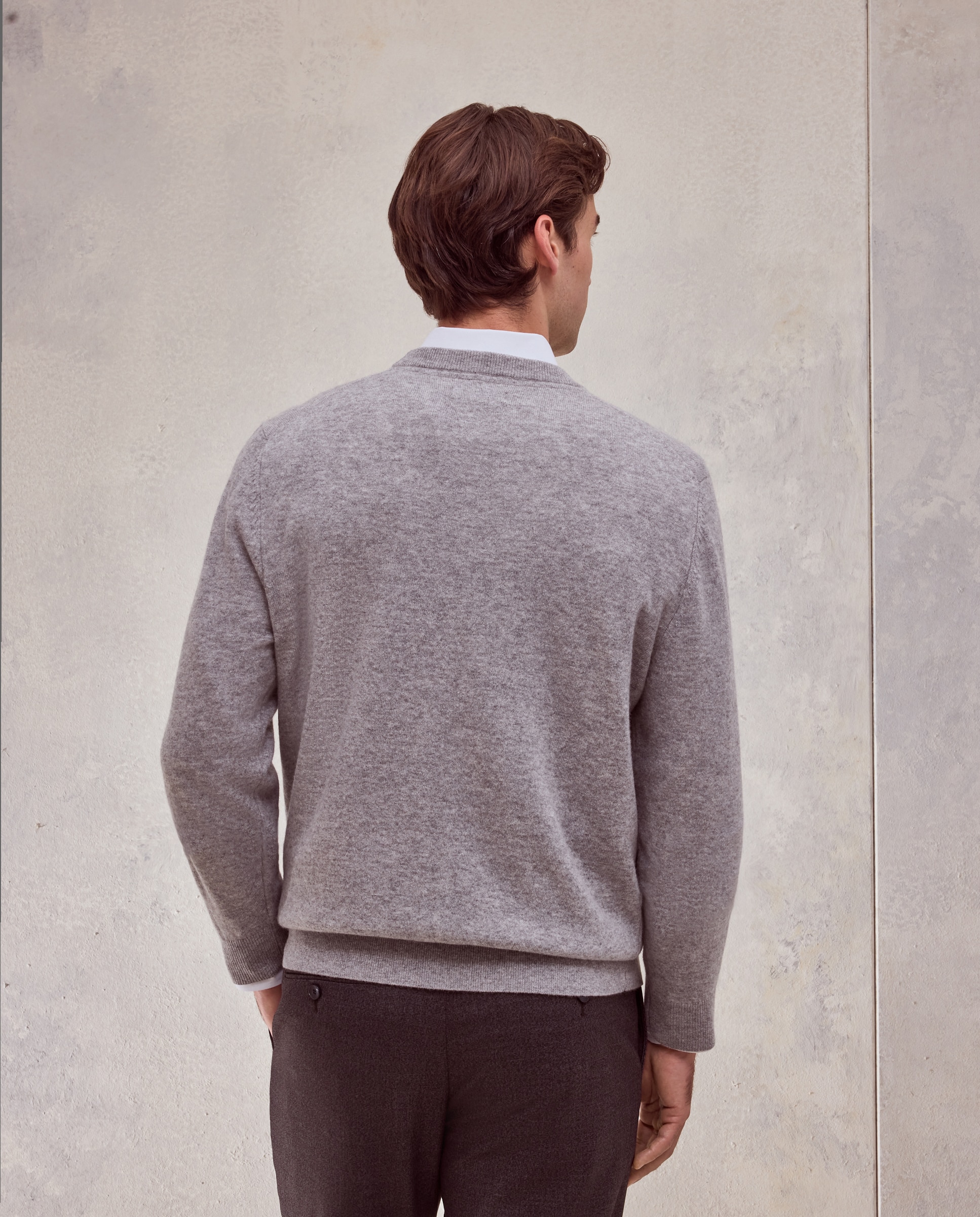 Jersey cuello redondo liso100% lambswool de hombre - Dustin - Gris claro Gris claro-3