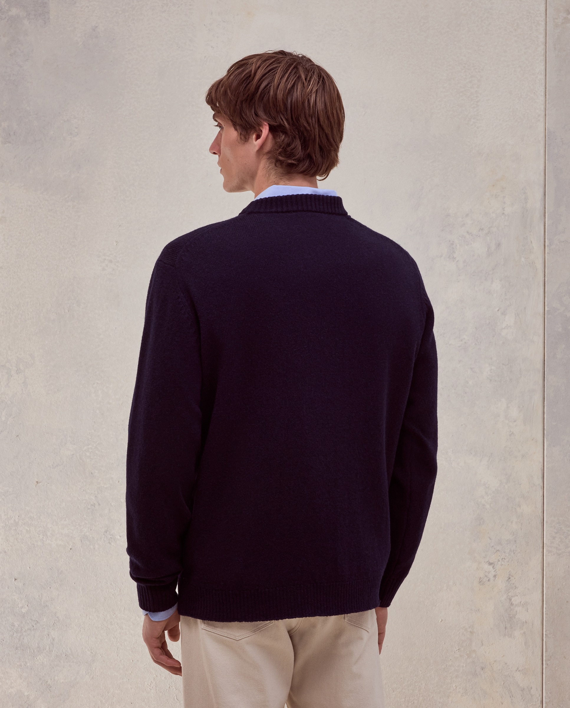 Jersey cuello redondo rombos lana - Dustin - cashmere de hombre - Azul marino Azul marino-3
