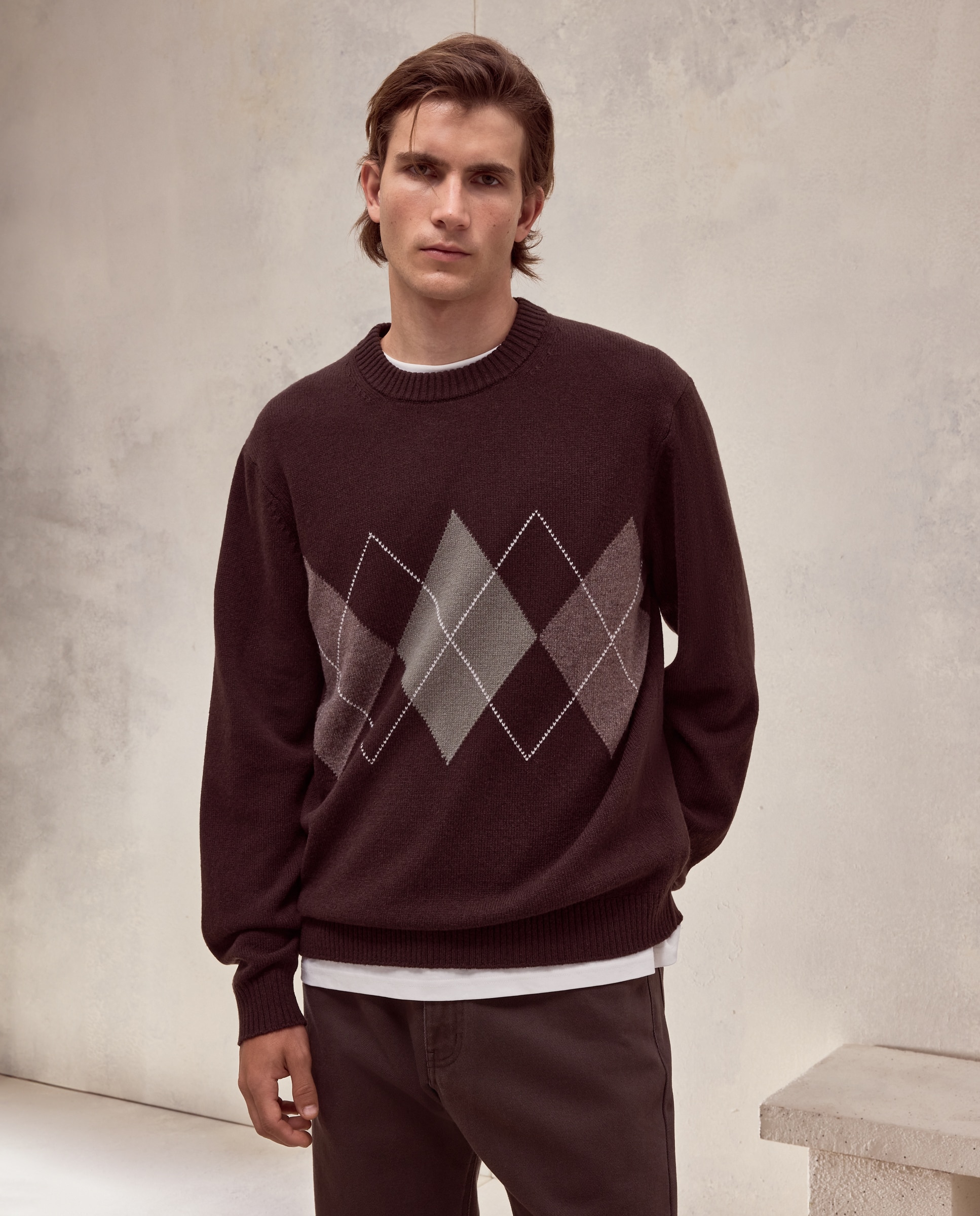 Imagen 0 de Jersey cuello redondo rombos lana - cashmere de hombre Marrón