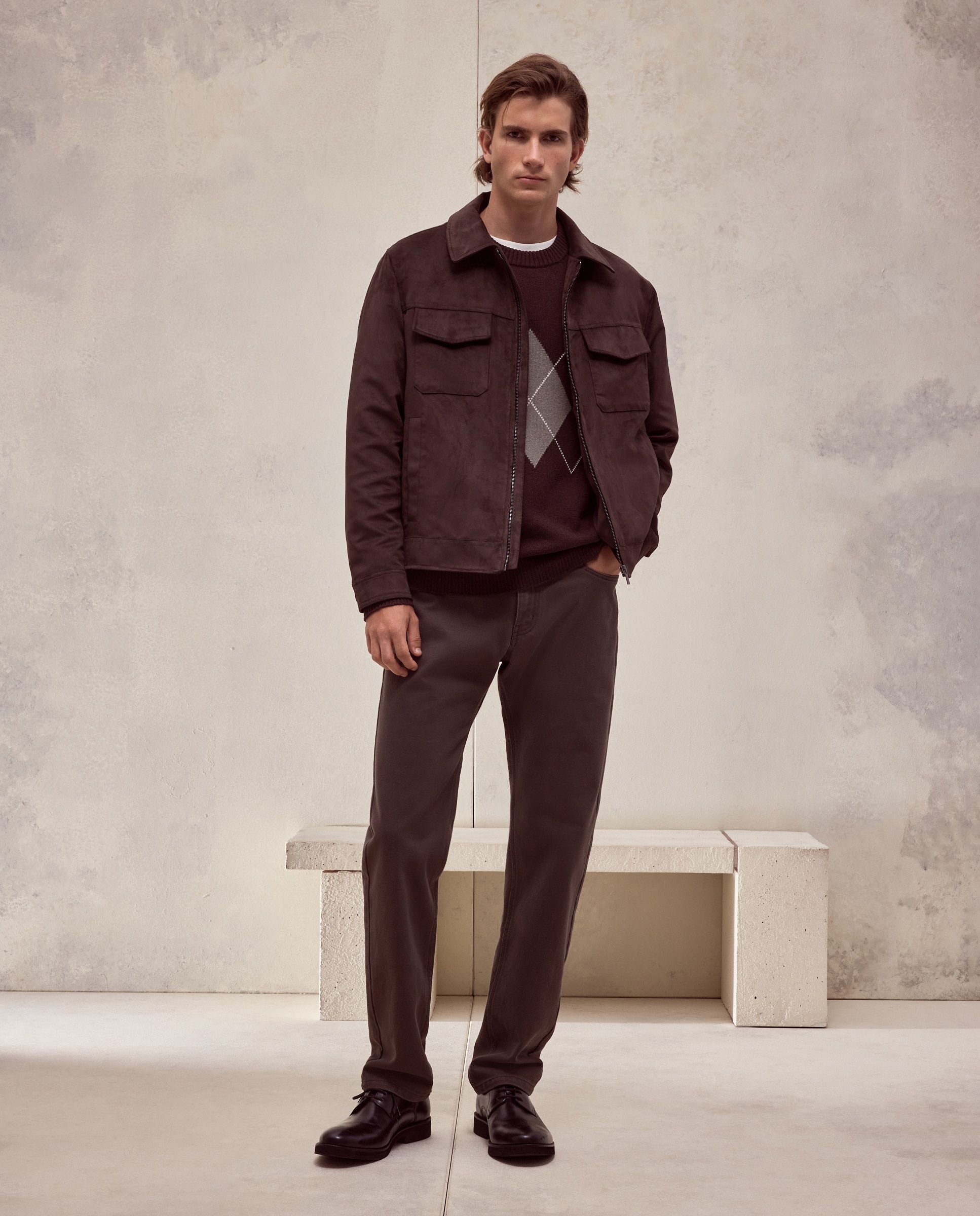 Jersey cuello redondo rombos lana - Dustin - cashmere de hombre - Marrón Marrón-2