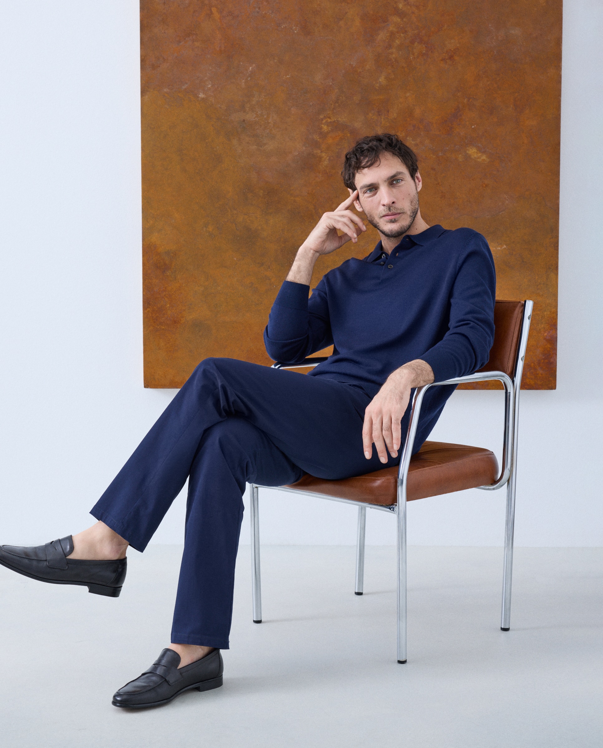 Imagem 0 de Camisola de Malha 100% Merino Lisa com Colarinho de Polo com Fecho de Correr