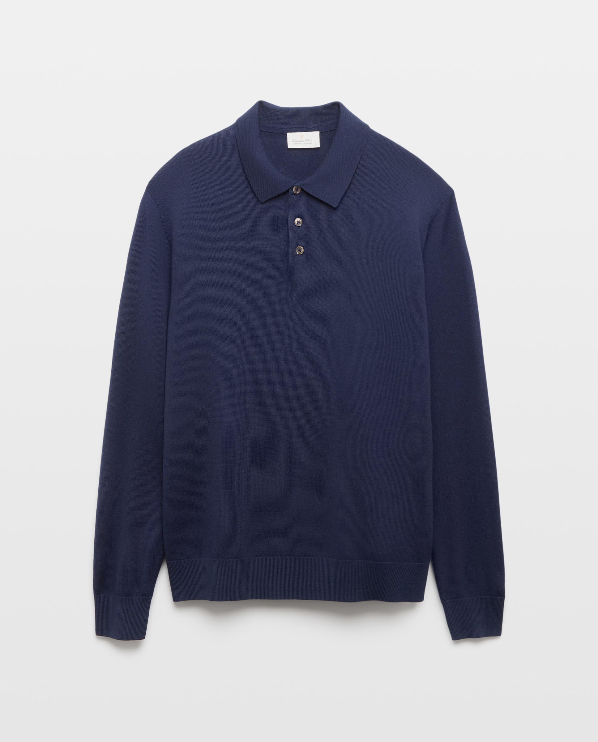 Camisola de Malha 100% Merino Lisa com Colarinho de Polo com Fecho de Correr Azul-marinho-5