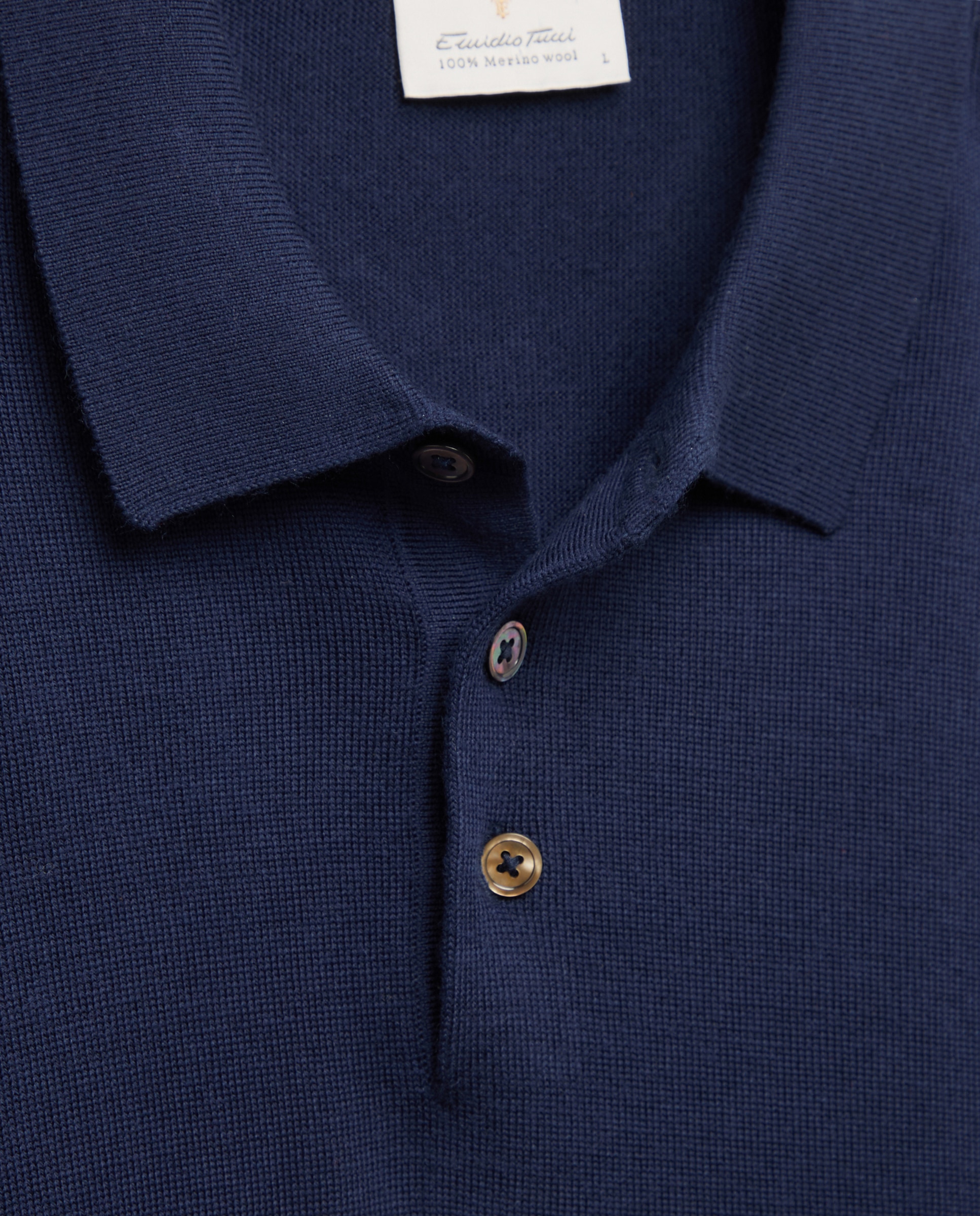 Camisola de Malha 100% Merino Lisa com Colarinho de Polo com Fecho de Correr Azul-marinho-6