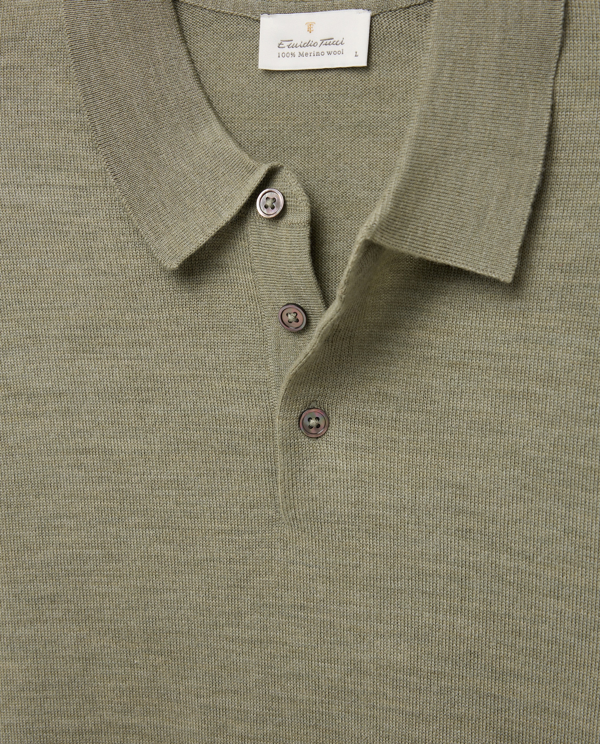 Camisola de Malha de Lã Merino Lisa com Colarinho de Polo com Botões Verde-claro-6