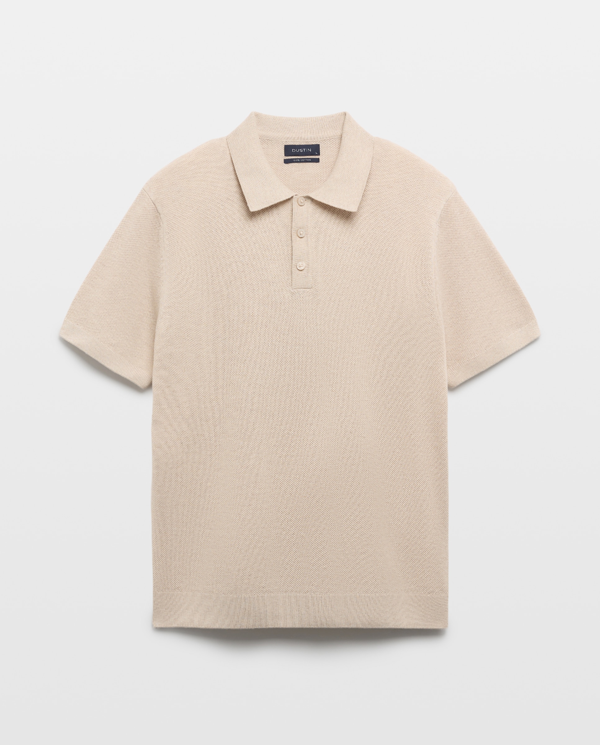 Camisola de Estrutura com Colarinho de Polo e Manga Curta Bege-3