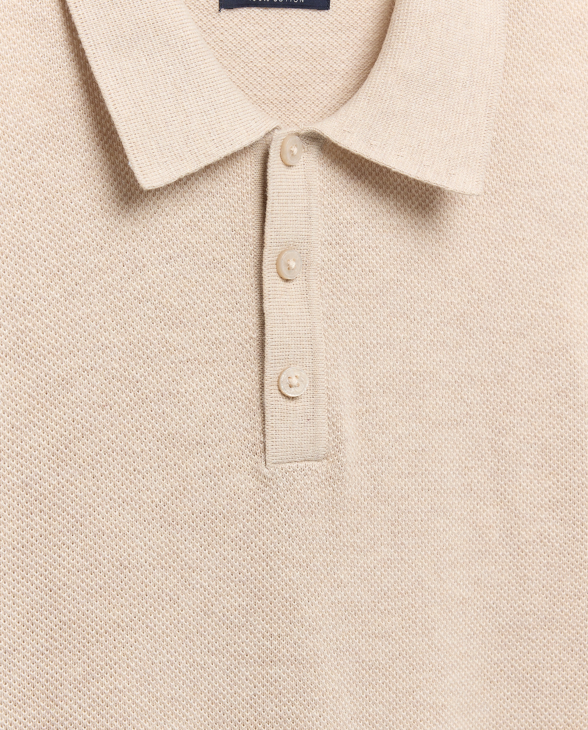 Camisola de Estrutura com Colarinho de Polo e Manga Curta Bege-4