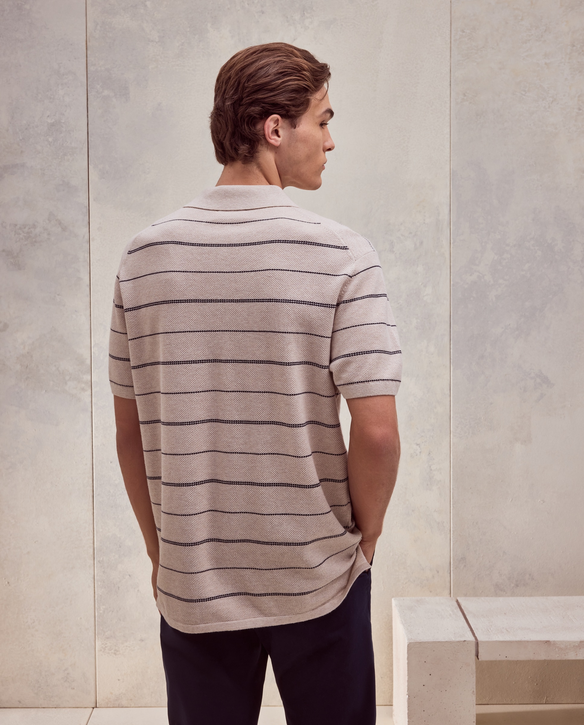Polo manga corta tricot rayas 100% algodón de hombre - Dustin - Beige Beige-3