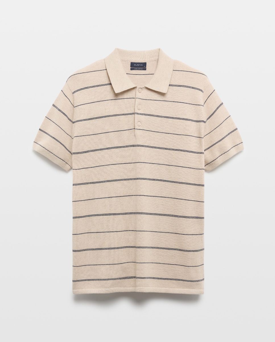 Imagem 0 de Camisola de Estrutura às Riscas com Colarinho de Polo e Manga Curta