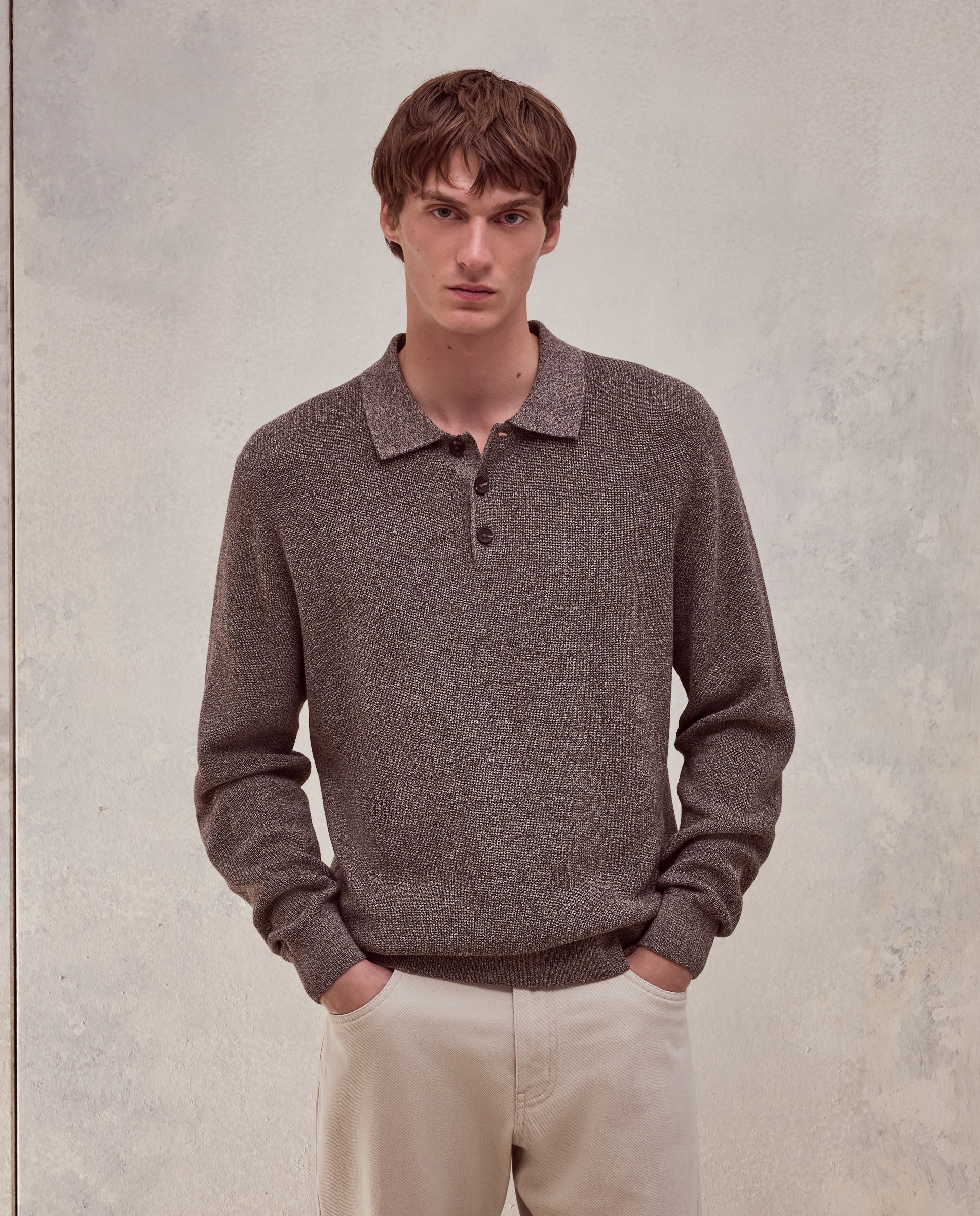 Imagen 0 de Jersey cuello polo canale 100% algodón de hombre Marrón