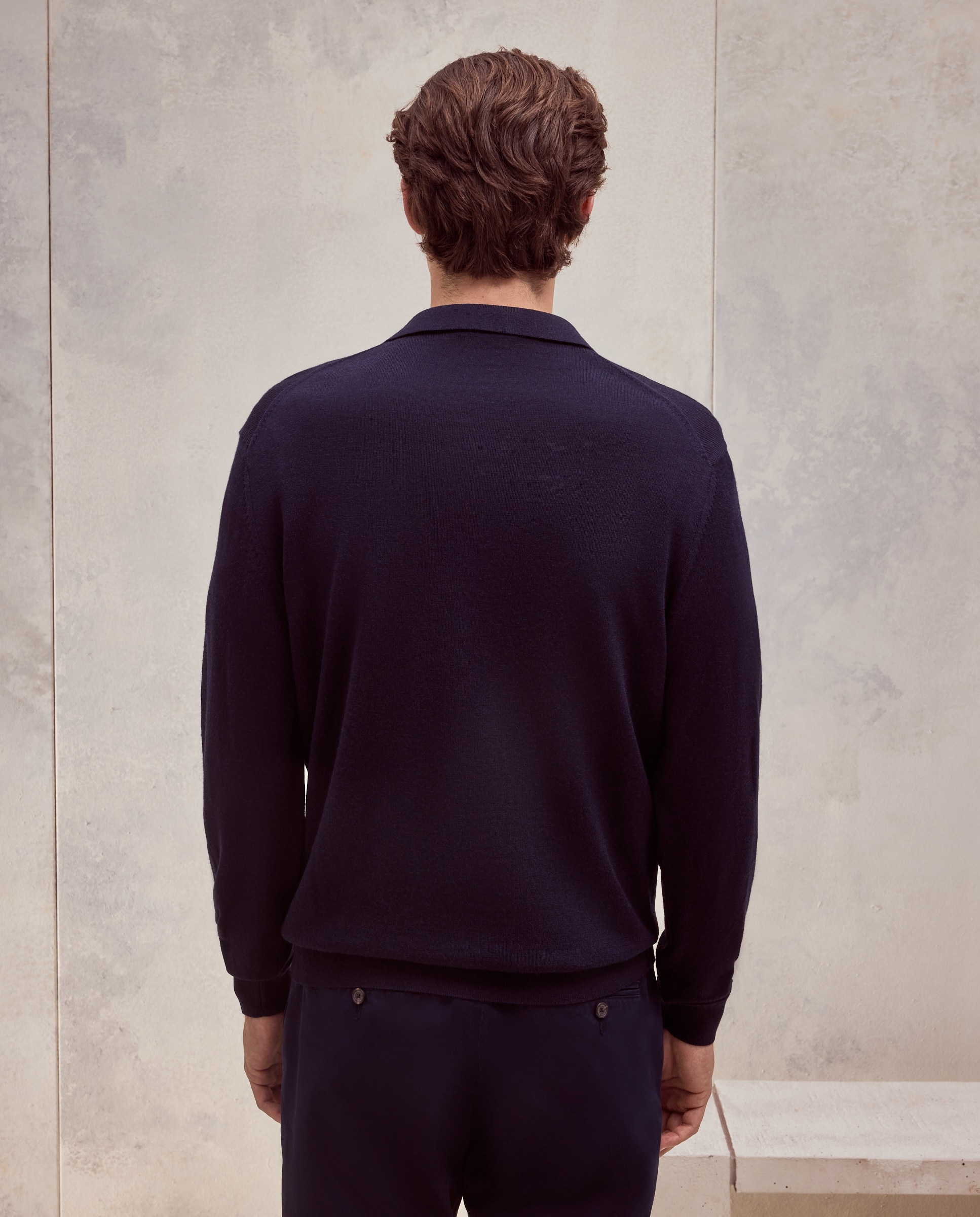 Jersey cuello Polo cremallera 100% merino extrafine de hombre - Dustin - Azul marino Azul marino-3