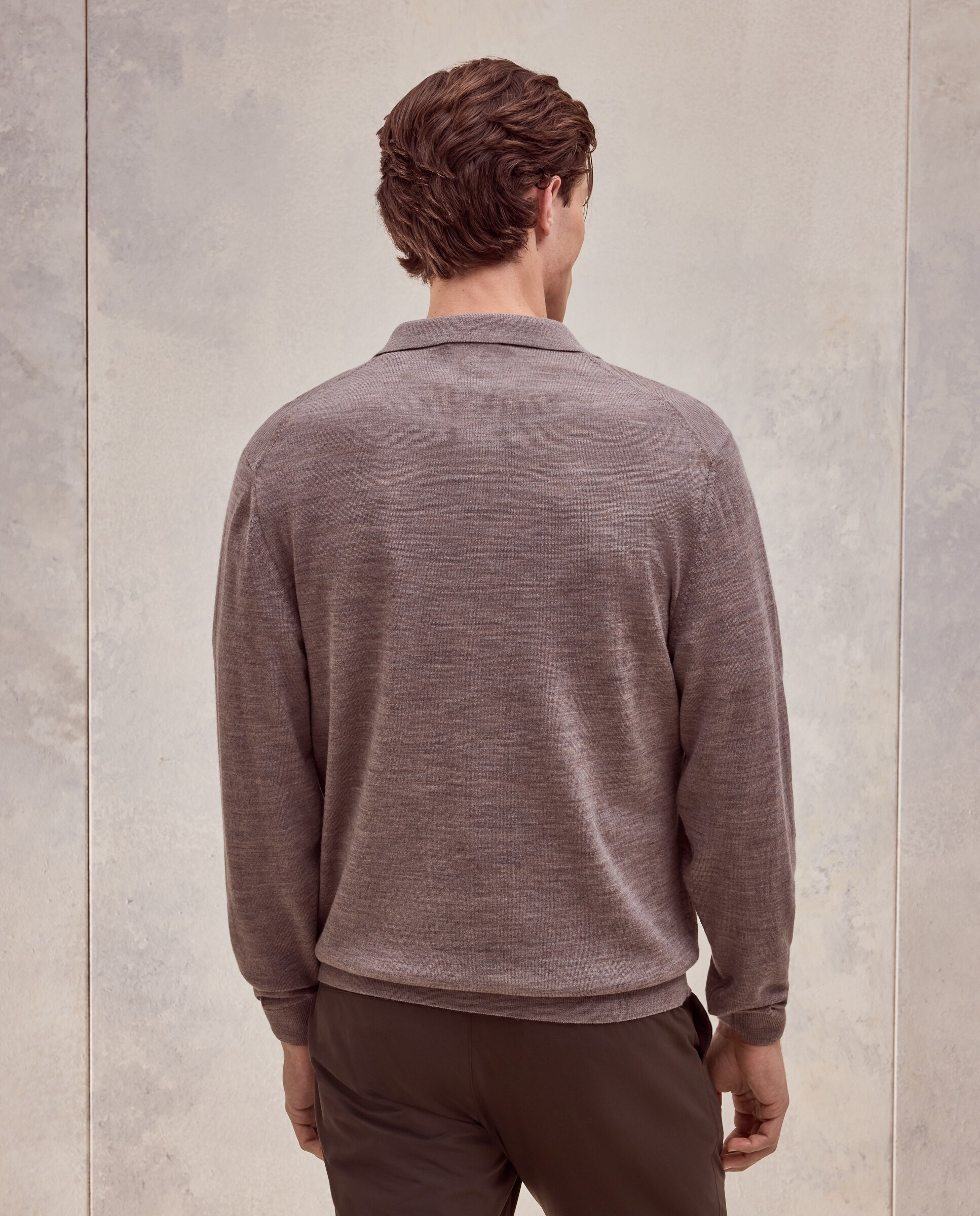 Jersey cuello Polo cremallera 100% merino extrafine de hombre - Dustin - Marrón claro Marrón claro-3