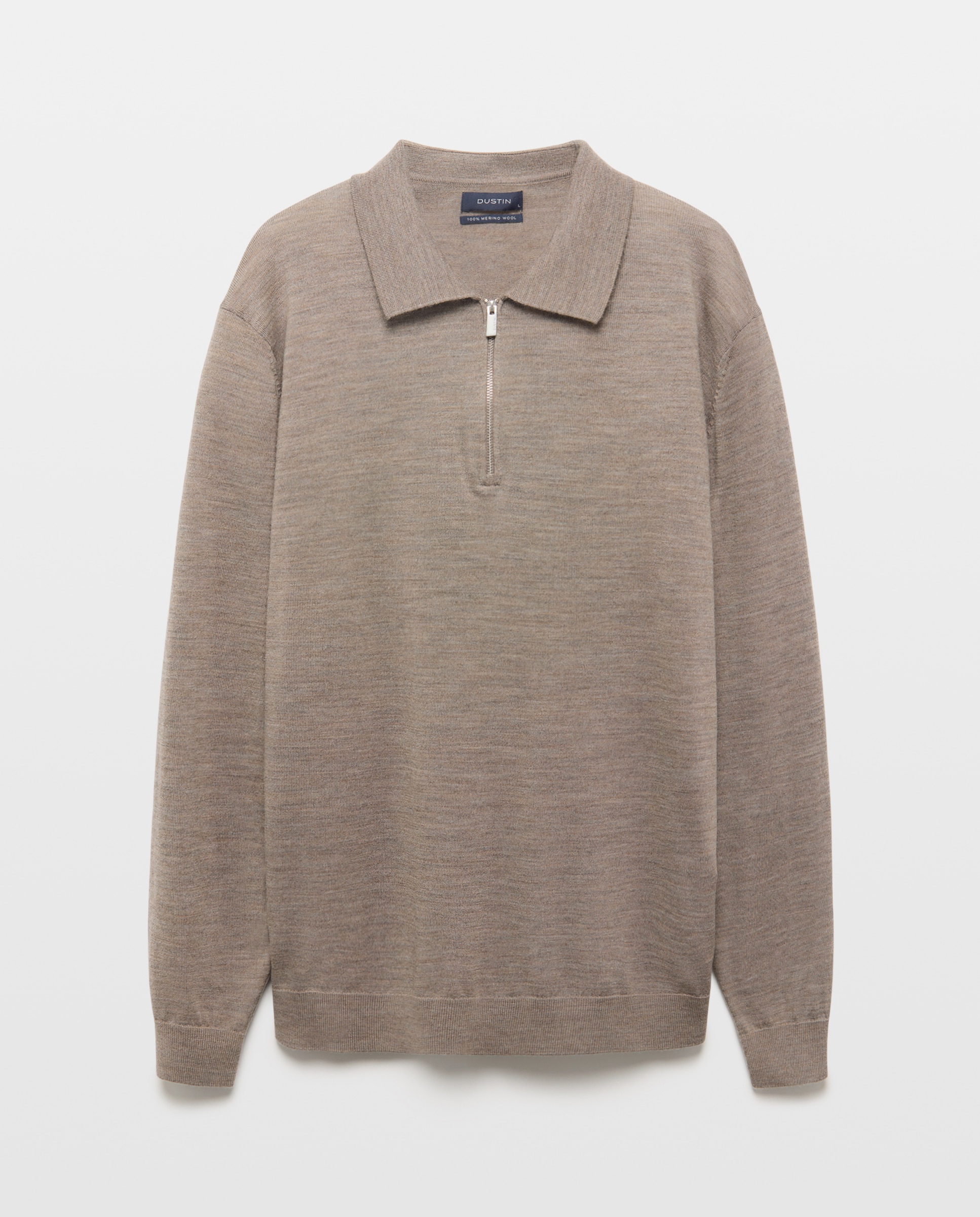 Jersey cuello Polo cremallera 100% merino extrafine de hombre - Dustin - Marrón claro Marrón claro-4