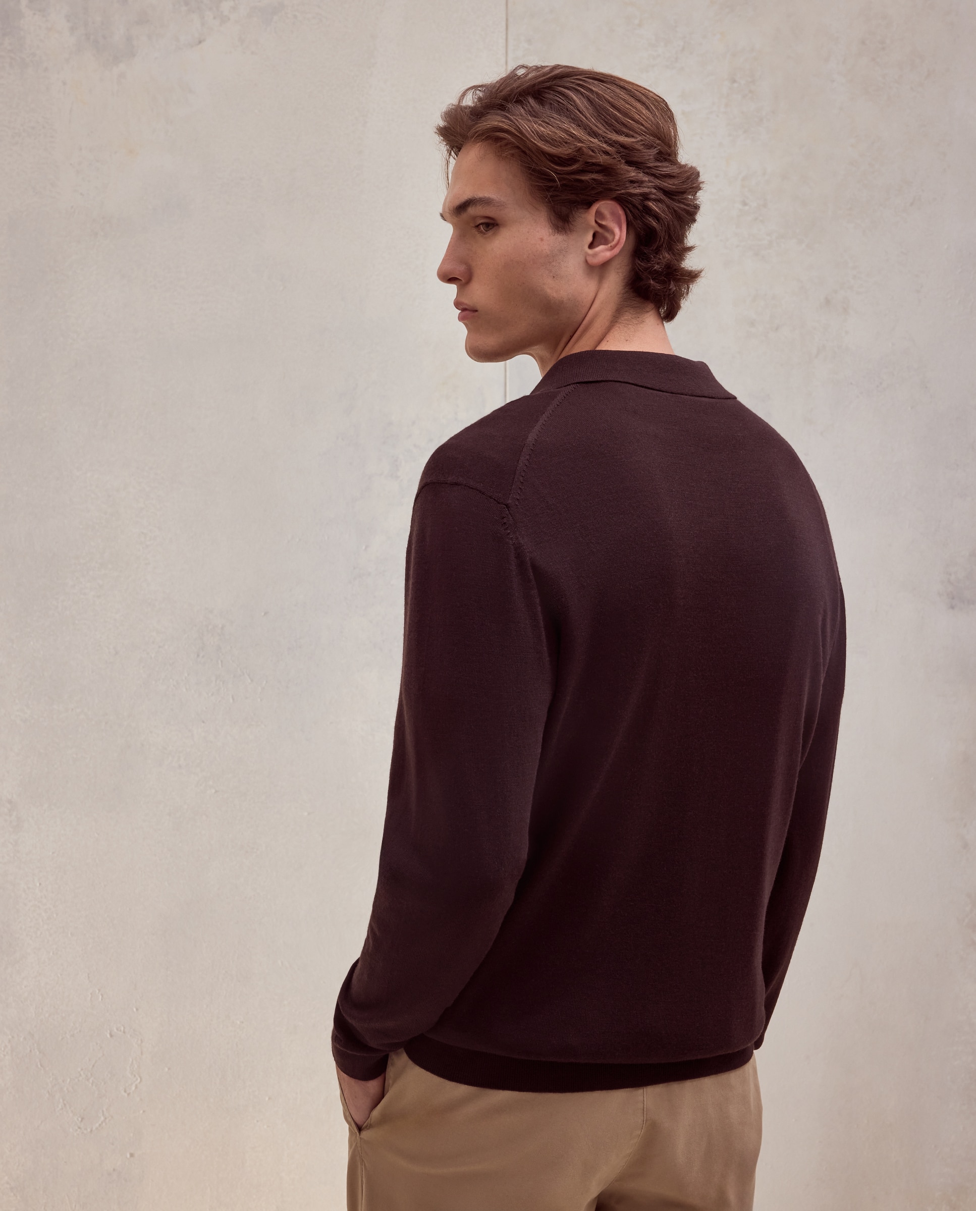Jersey cuello Polo cremallera 100% merino extrafine de hombre - Dustin - Ciruela Ciruela-3