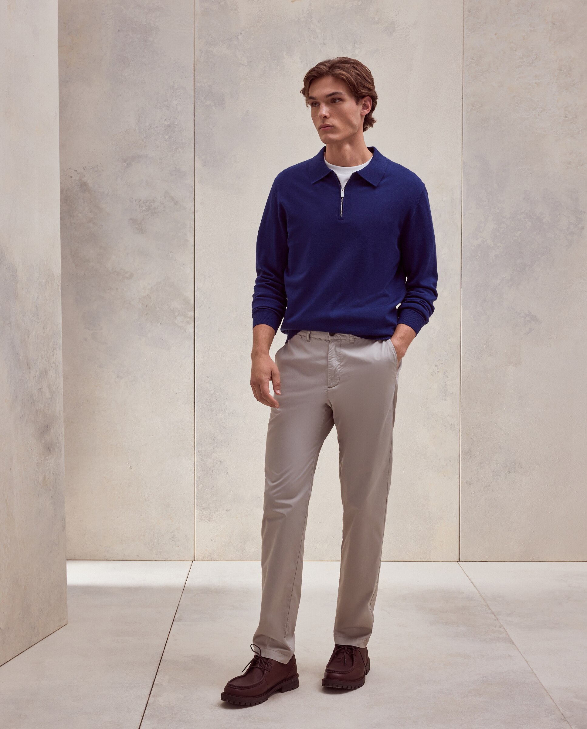 Camisola com Colarinho de Polo e Fecho de Correr Azulão-2