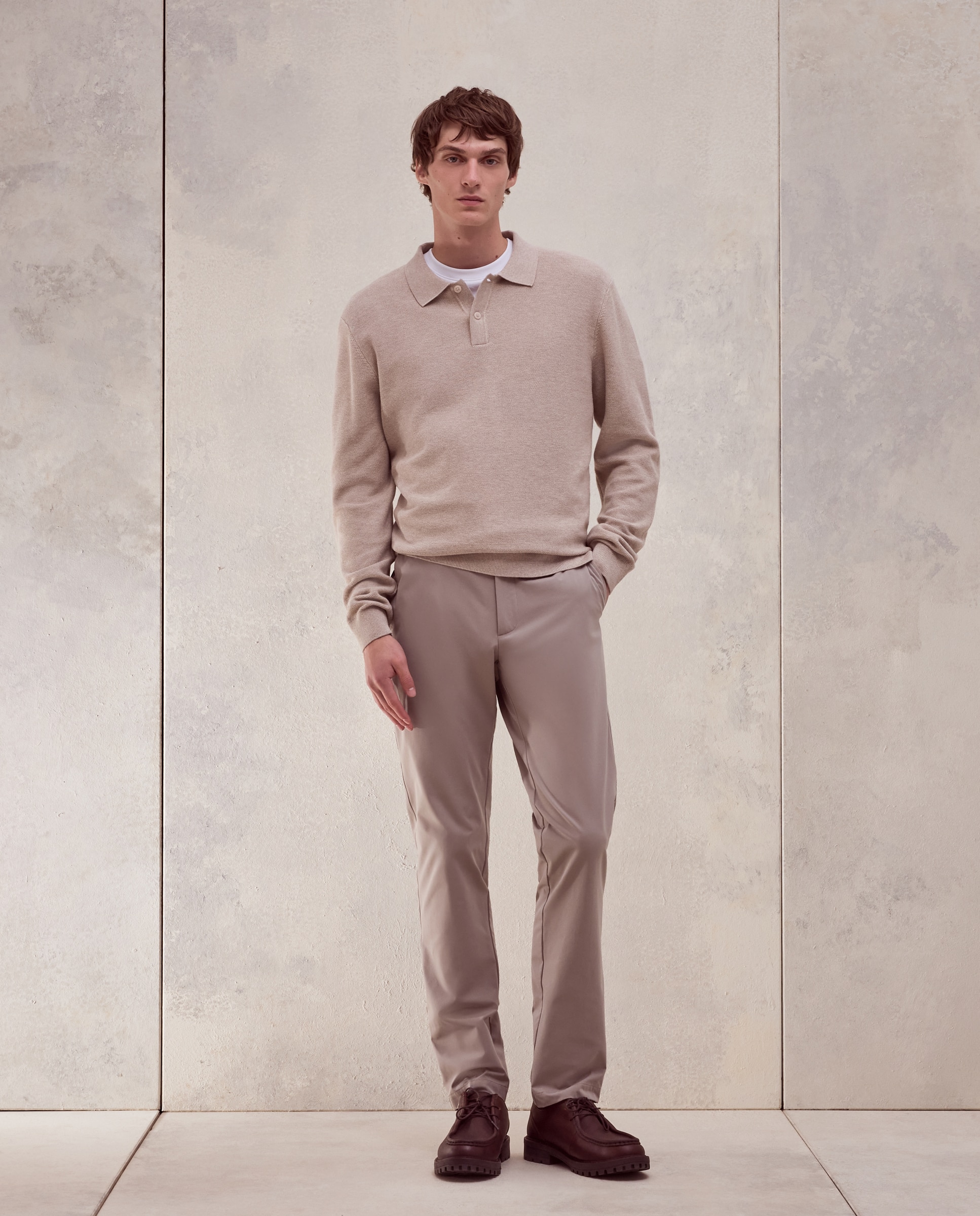 Jersey cuello polo estructura 100% algodón de hombre - Dustin - Beige Beige-1