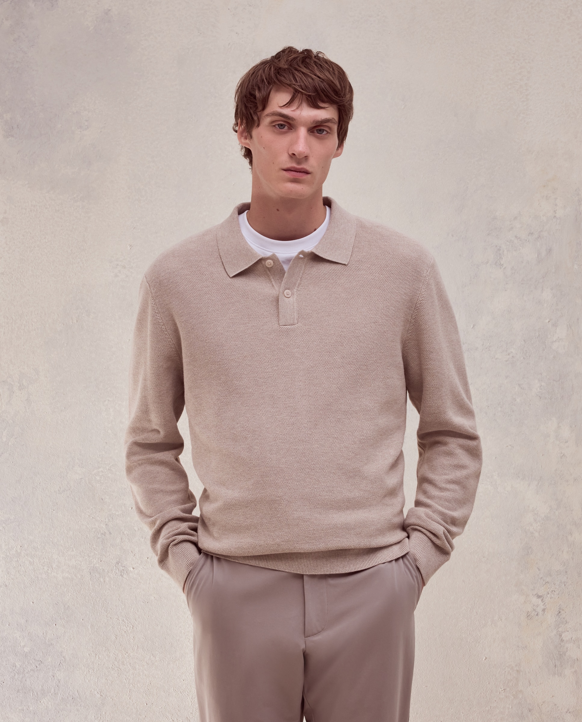 Jersey cuello polo estructura 100% algodón de hombre - Dustin - Beige Beige-2