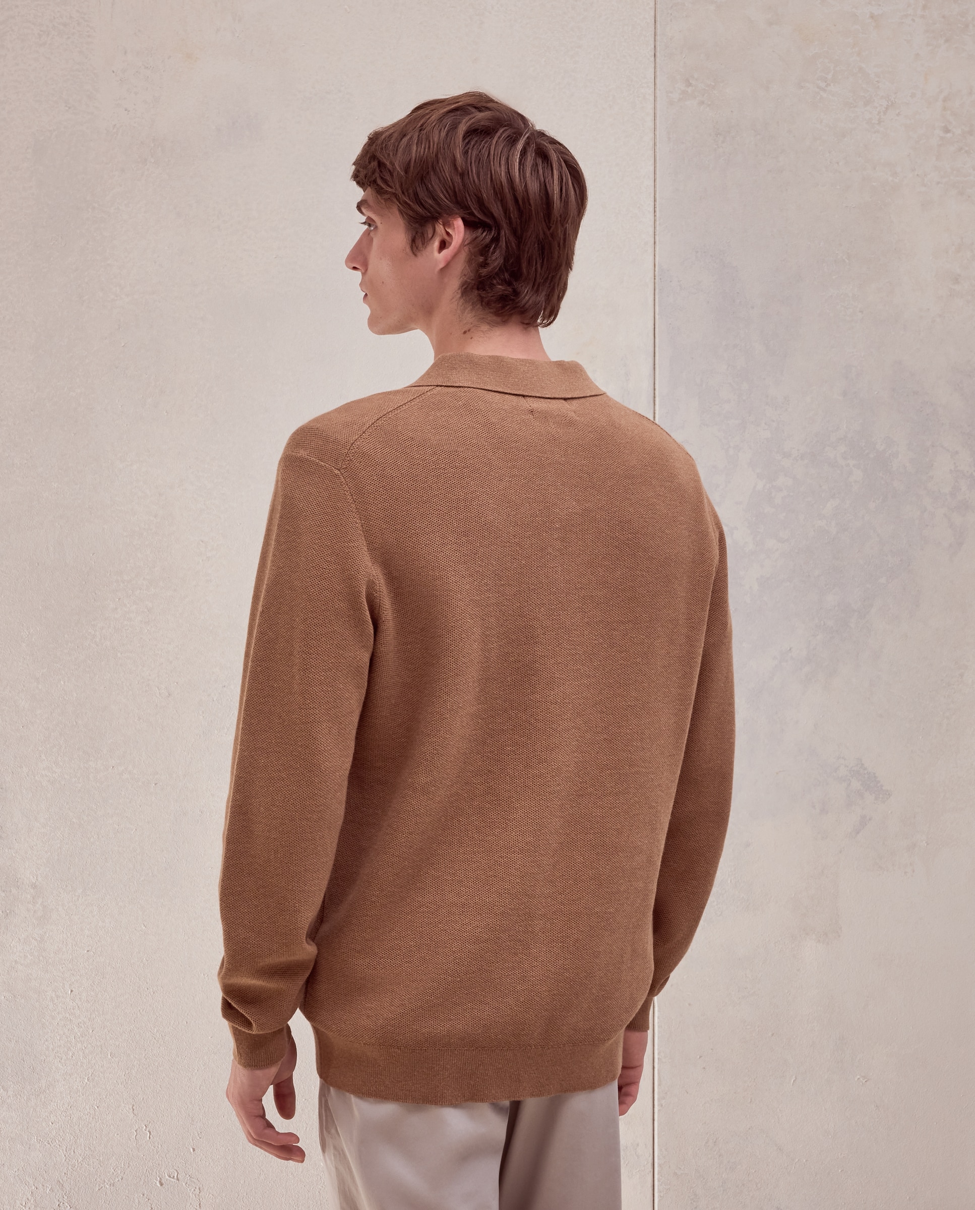 Jersey cuello polo estructura 100% algodón de hombre - Dustin - Marrón claro Marrón claro-3