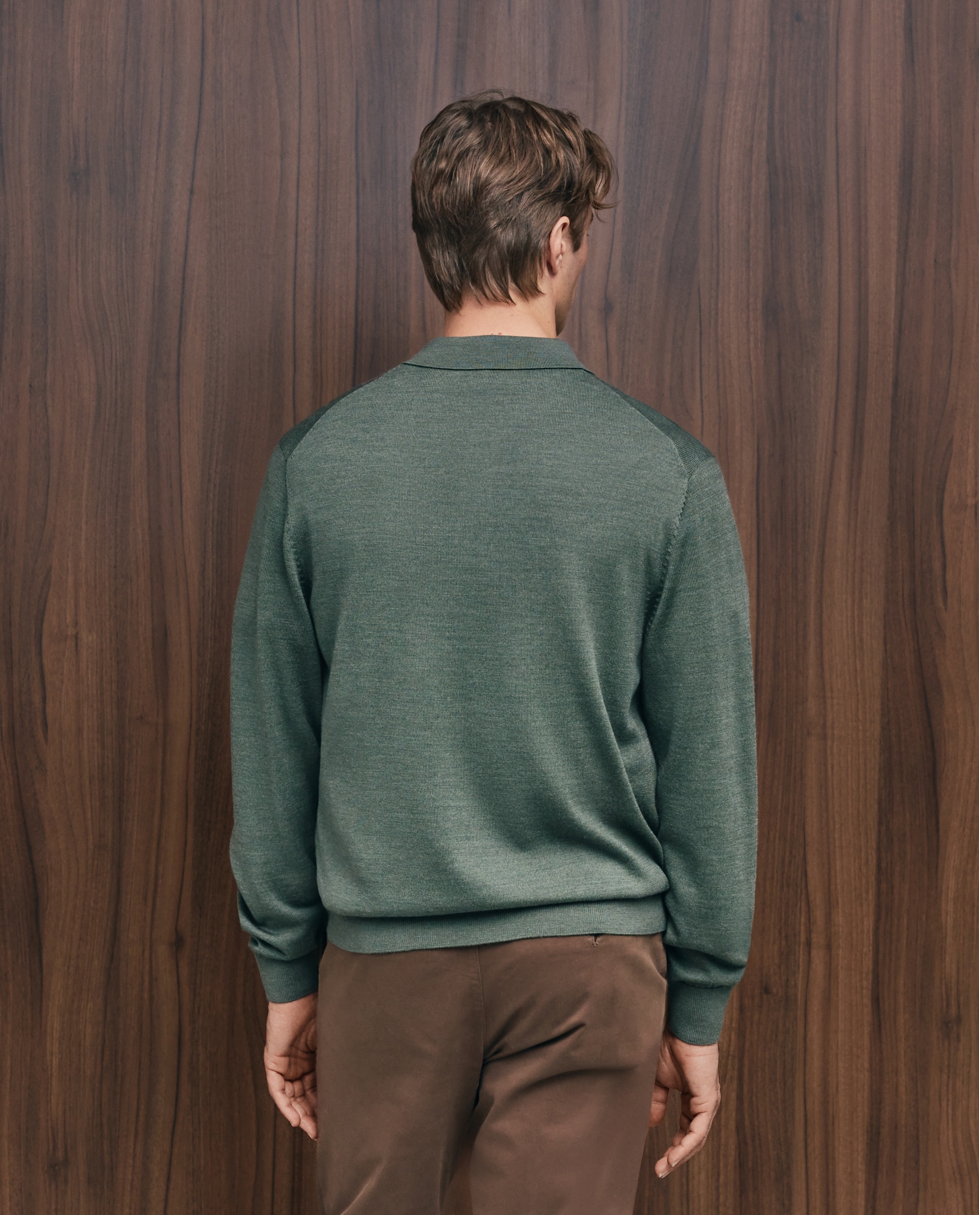 Jersey de hombre con cuello polo botones liso en lana merino - Emidio Tucci - Kaki Kaki-3