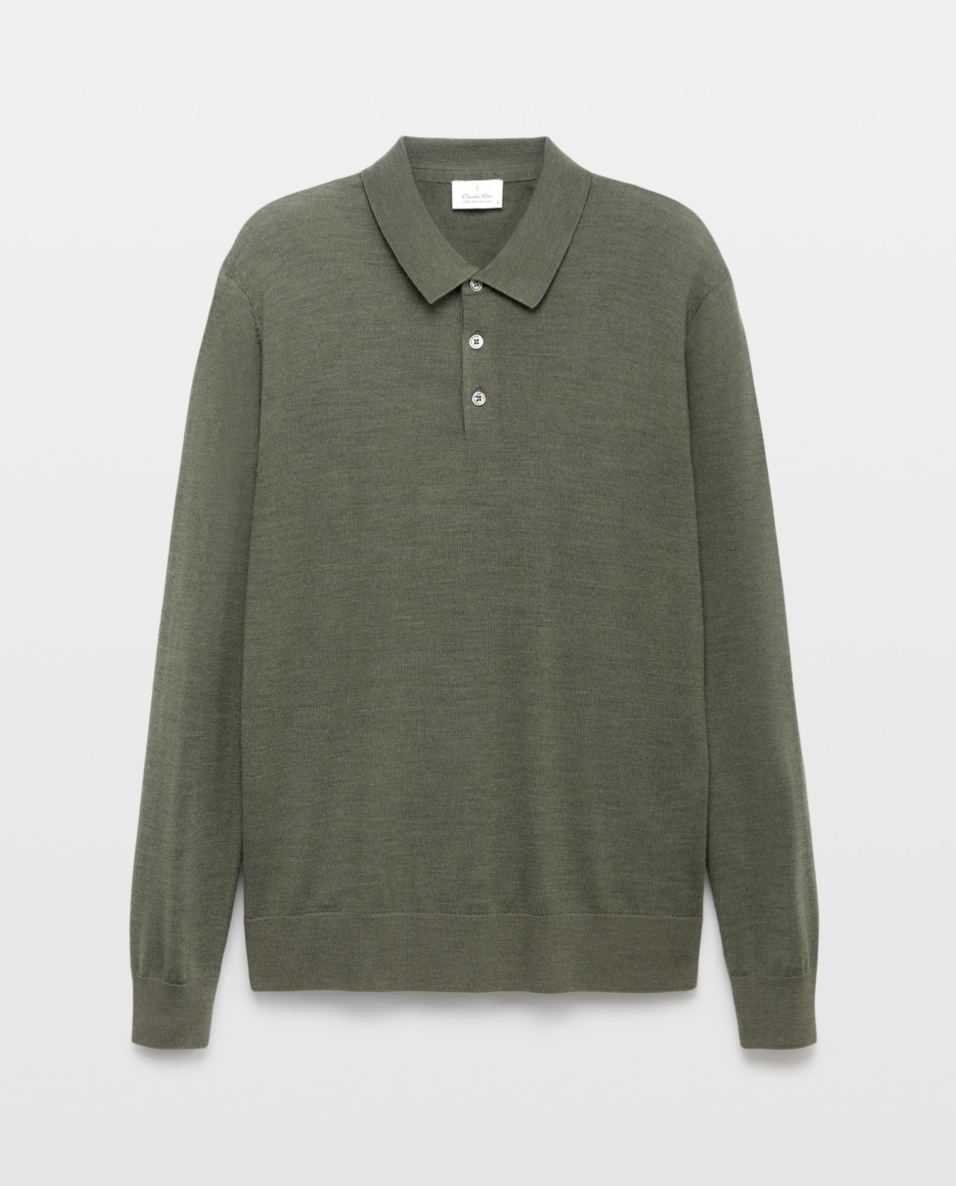 Jersey de hombre con cuello polo botones liso en lana merino - Emidio Tucci - Kaki Kaki-4