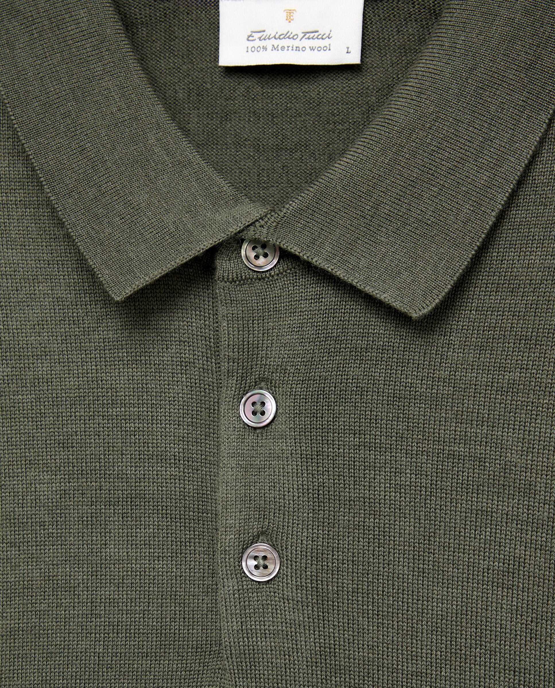 Jersey de hombre con cuello polo botones liso en lana merino - Emidio Tucci - Kaki Kaki-5