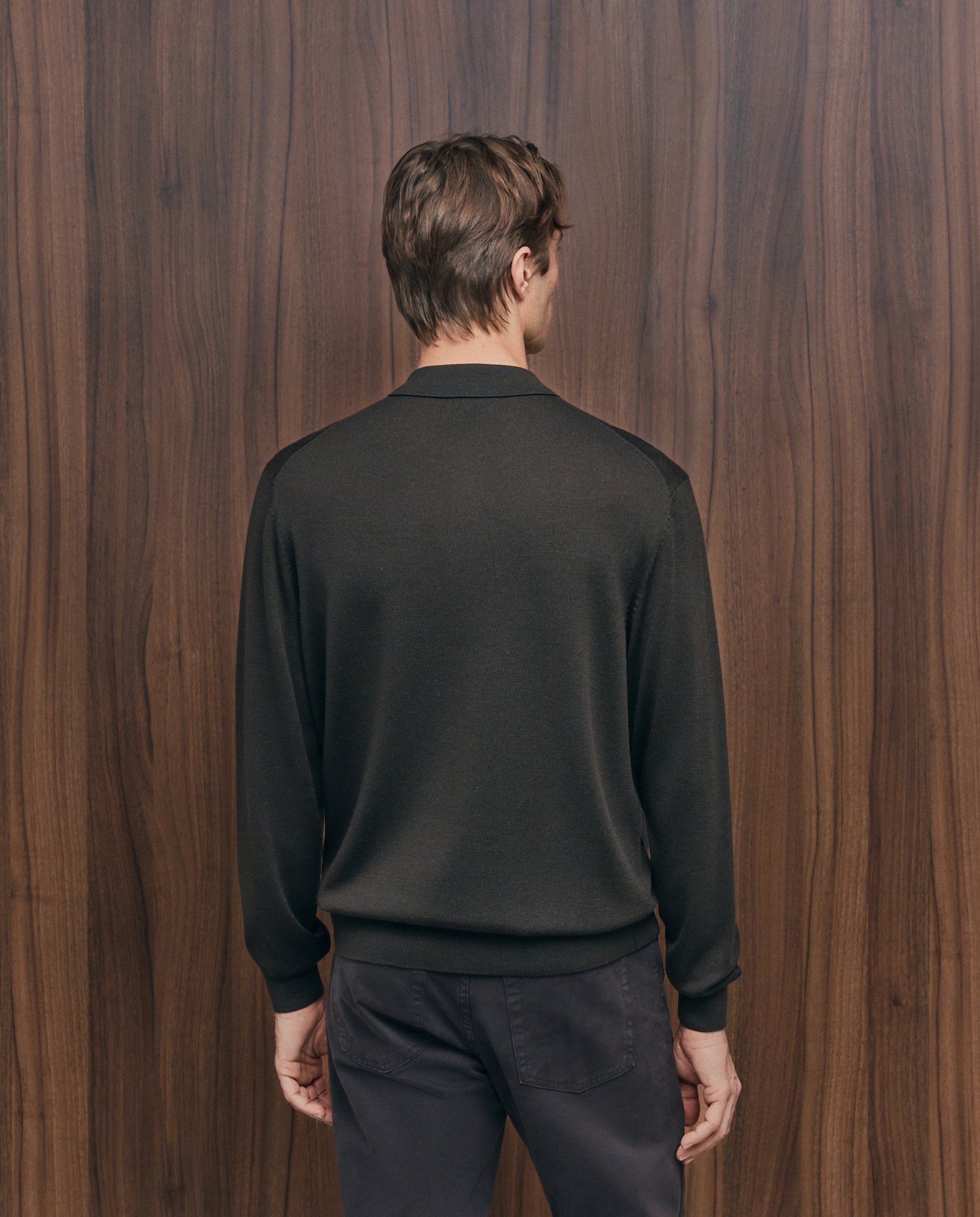 Jersey de hombre con cuello polo botones liso en lana merino - Emidio Tucci - Marrón Marrón-3