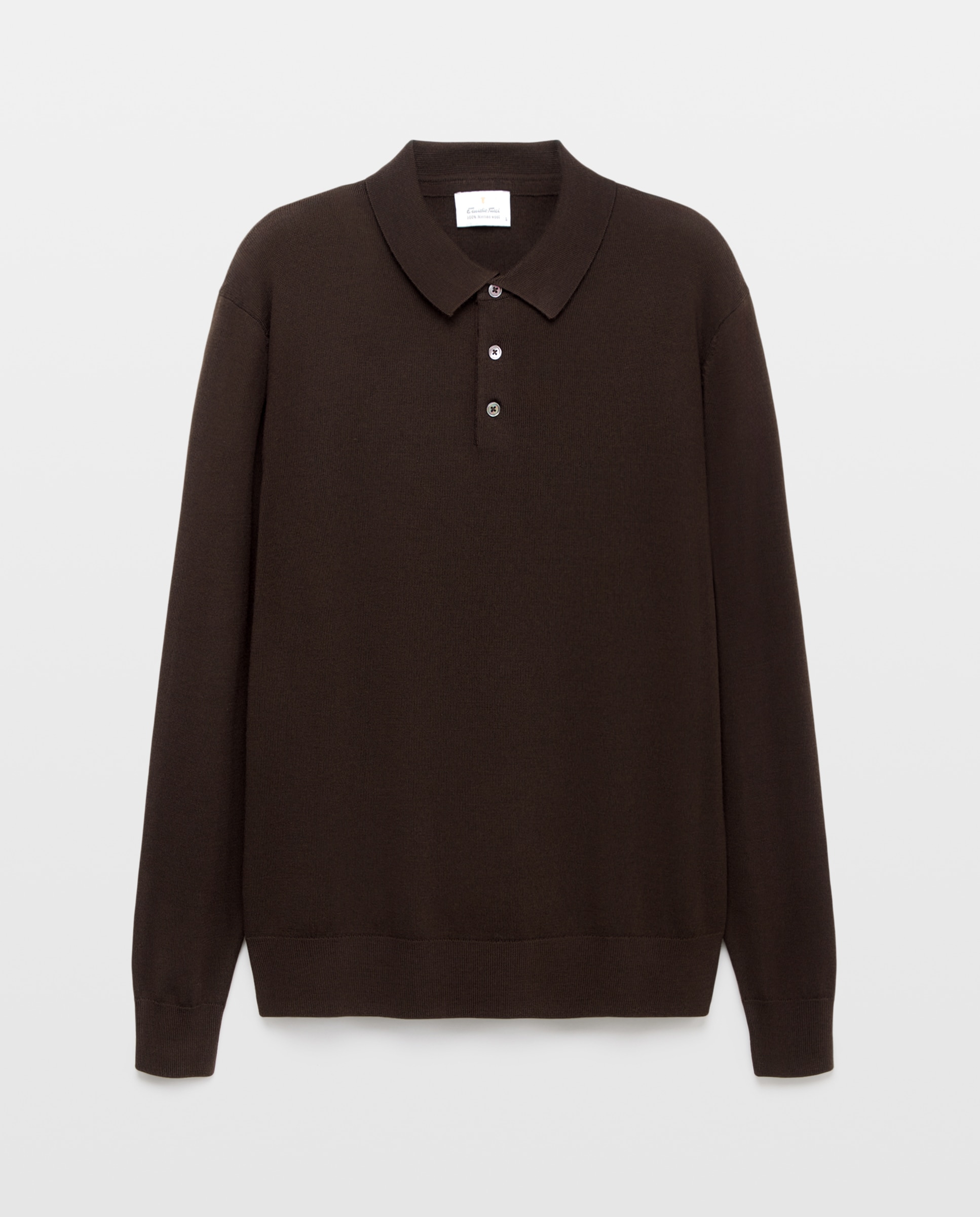 Jersey de hombre con cuello polo botones liso en lana merino - Emidio Tucci - Marrón Marrón-4