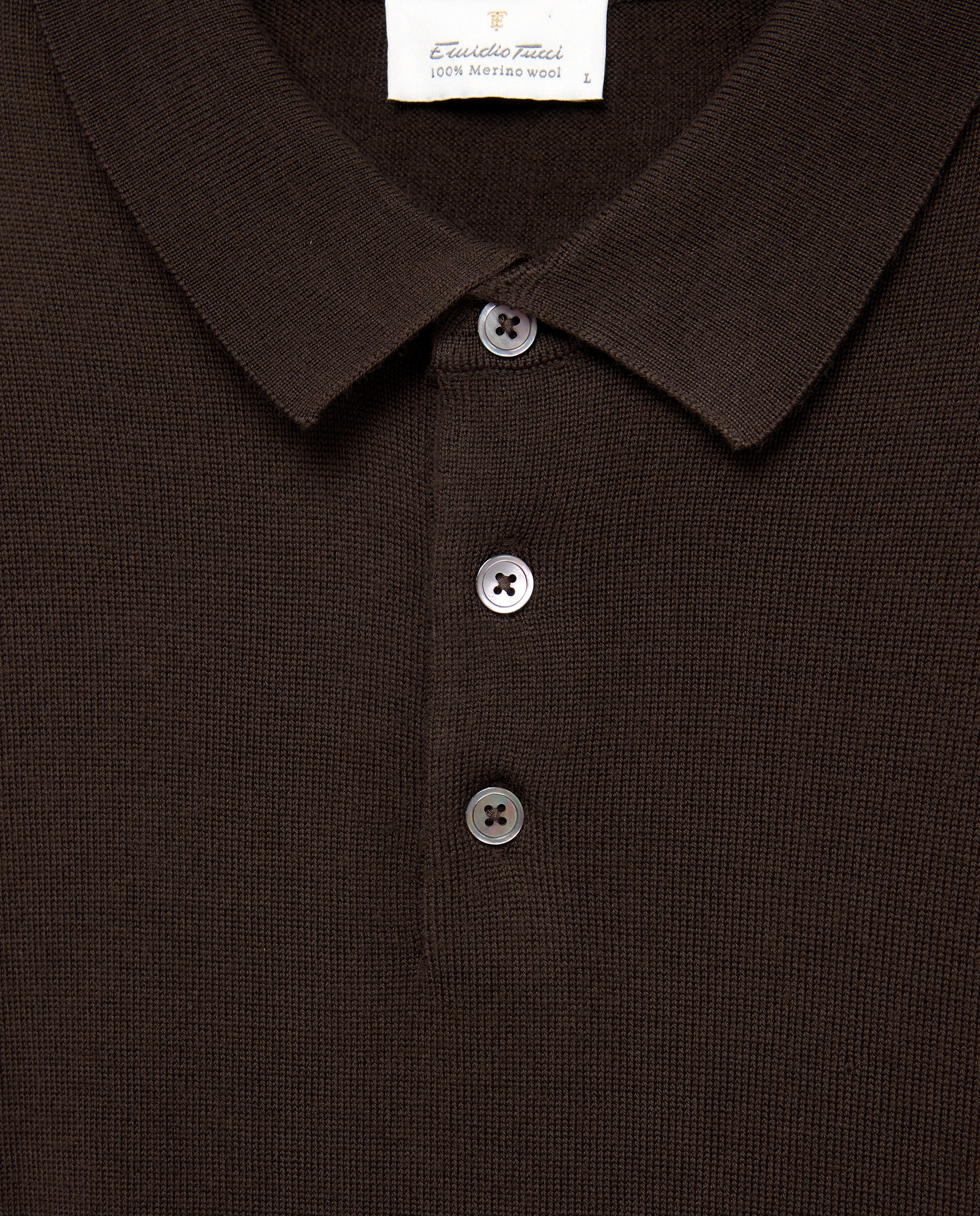 Jersey de hombre con cuello polo botones liso en lana merino - Emidio Tucci - Marrón Marrón-5