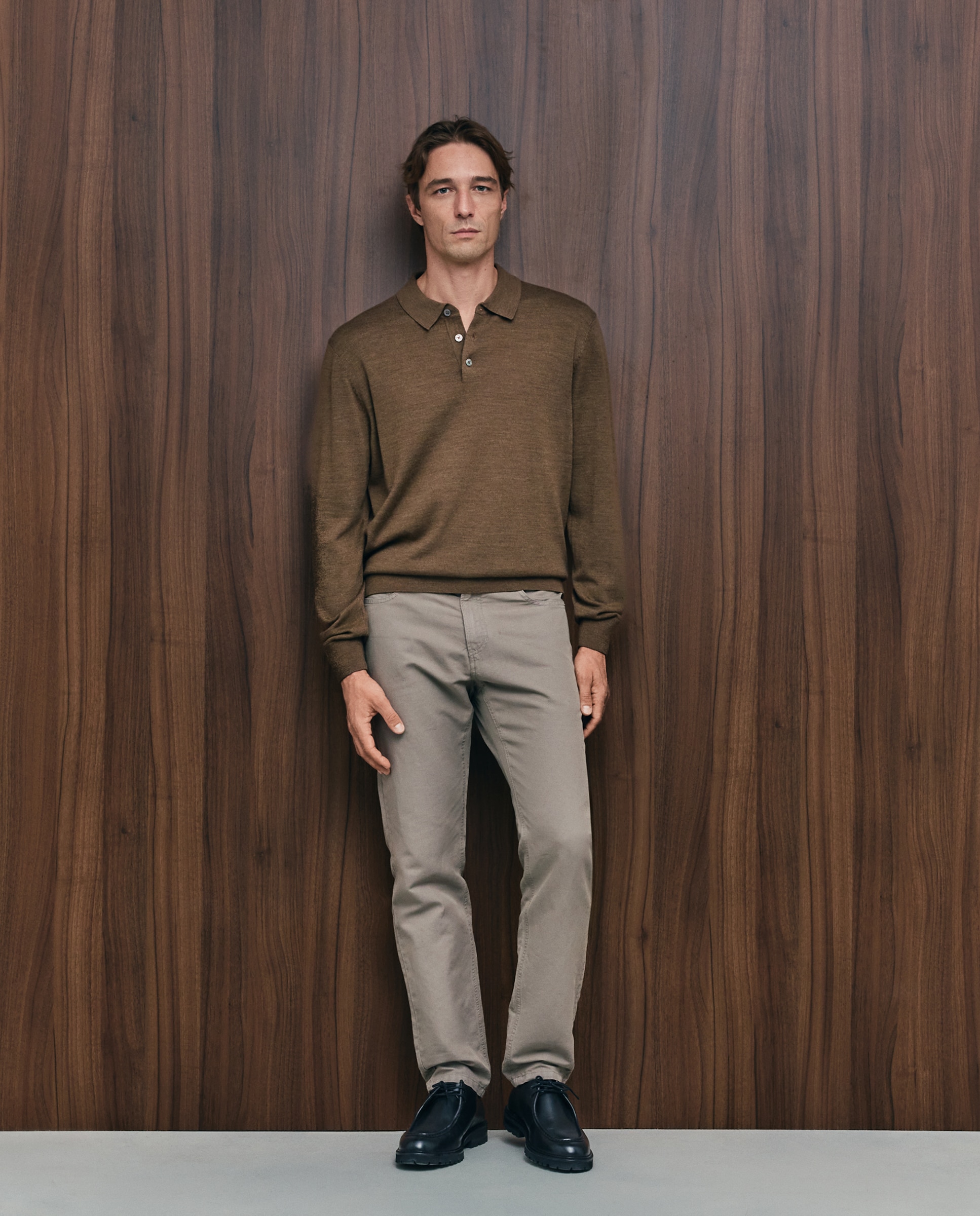 Jersey de hombre con cuello polo botones liso en lana merino - Emidio Tucci - Caramelo Caramelo-2